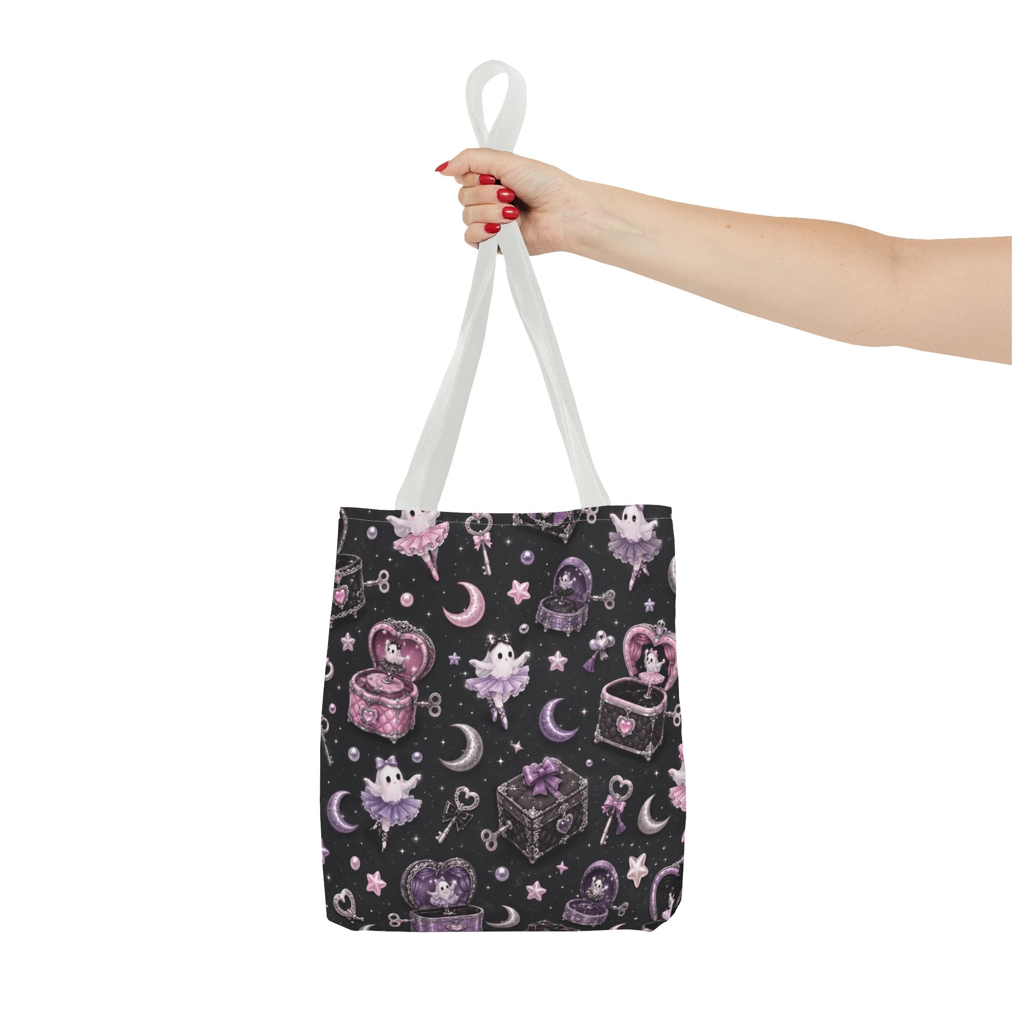 Mystical Kawaii Tote Bag – Cute Ghosts, Moon & Treasures All-Over Print