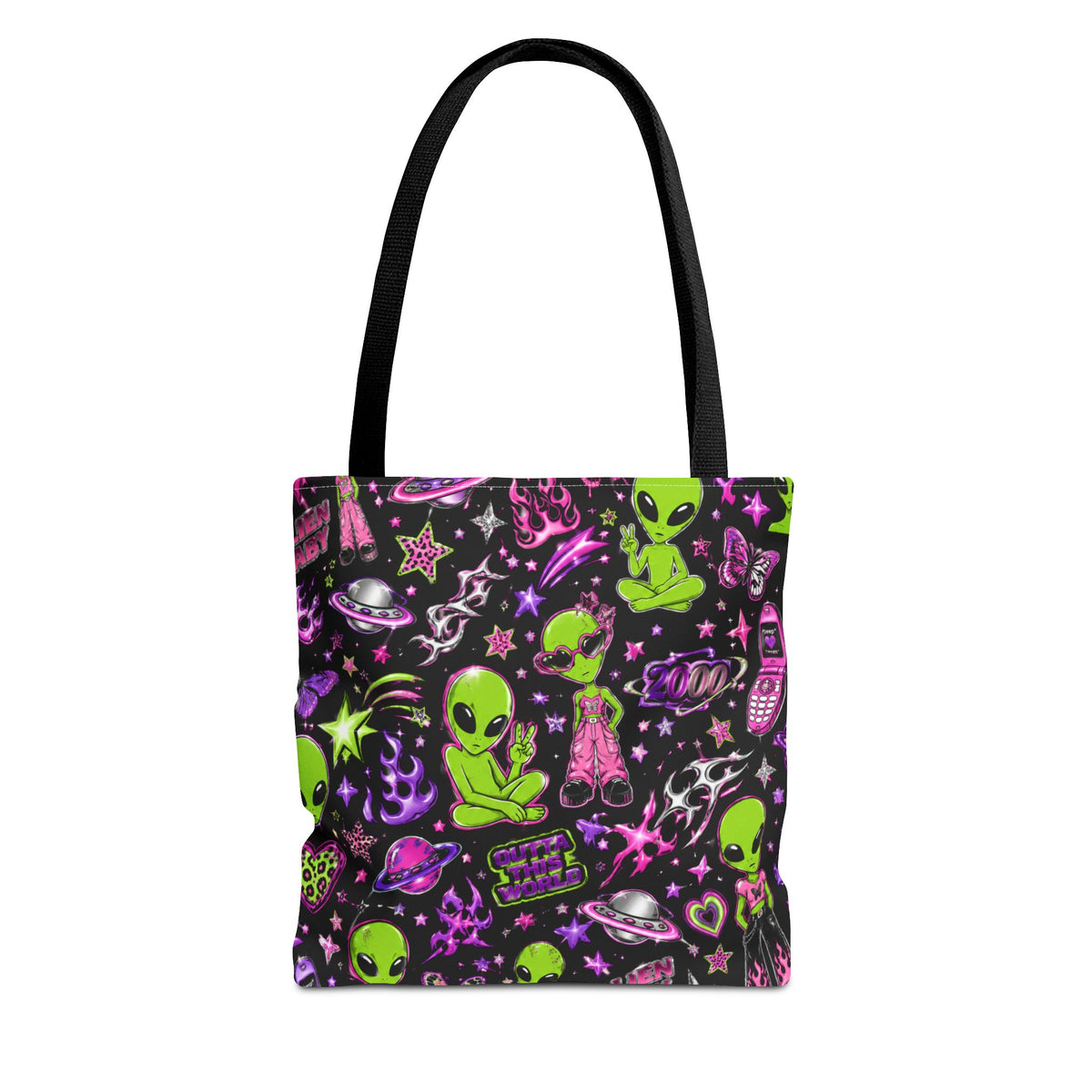 Y2K Alien Crush Tote Bag Black