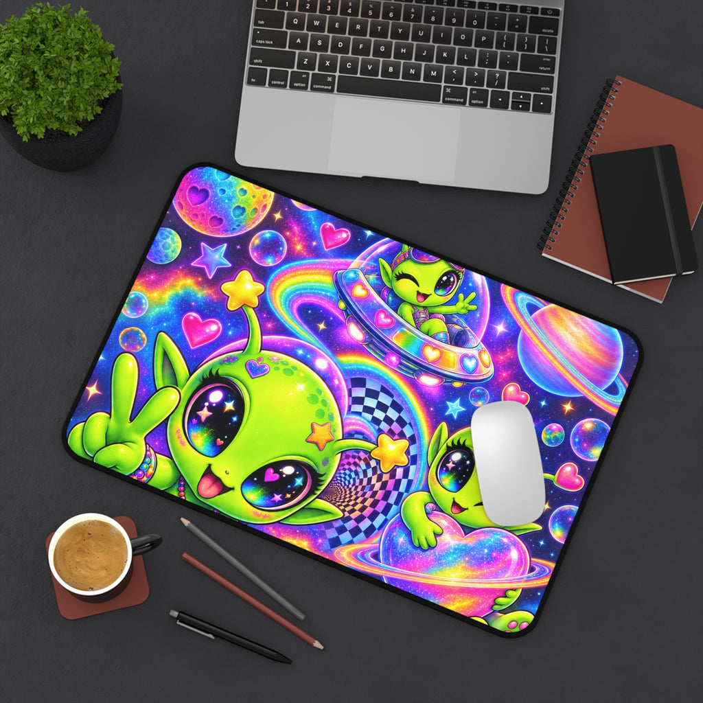 Neon Alien Space Desk Mat – Cute Galactic Kawaii Mousepad