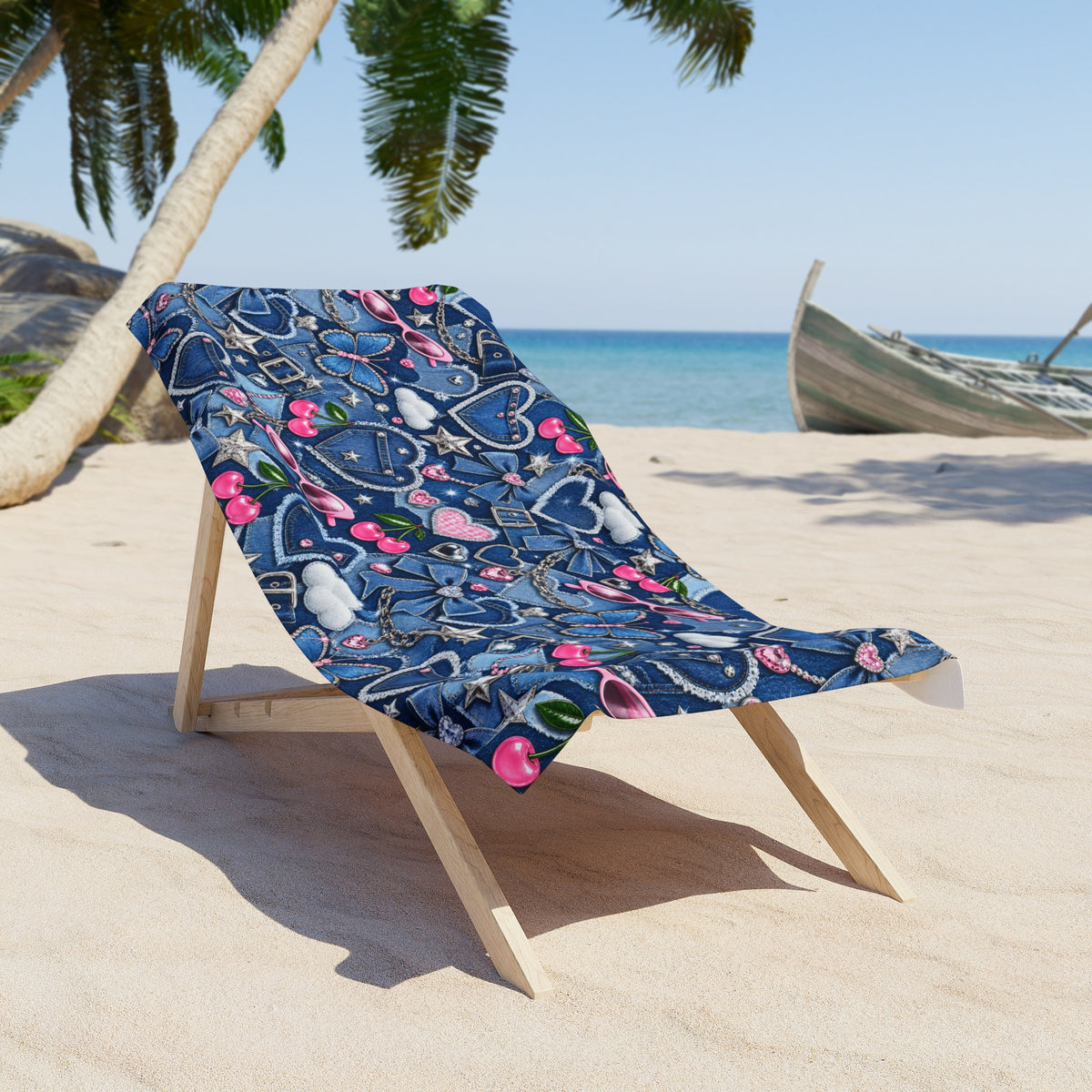 Y2K Denim Love Beach Towel Blue