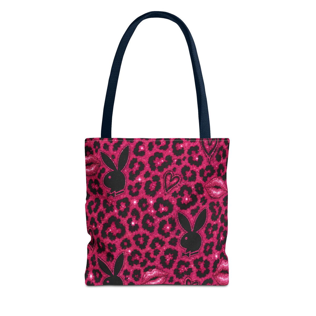 Pink Leopard Print Tote Bag with Black Bunny Silhouettes & Kisses