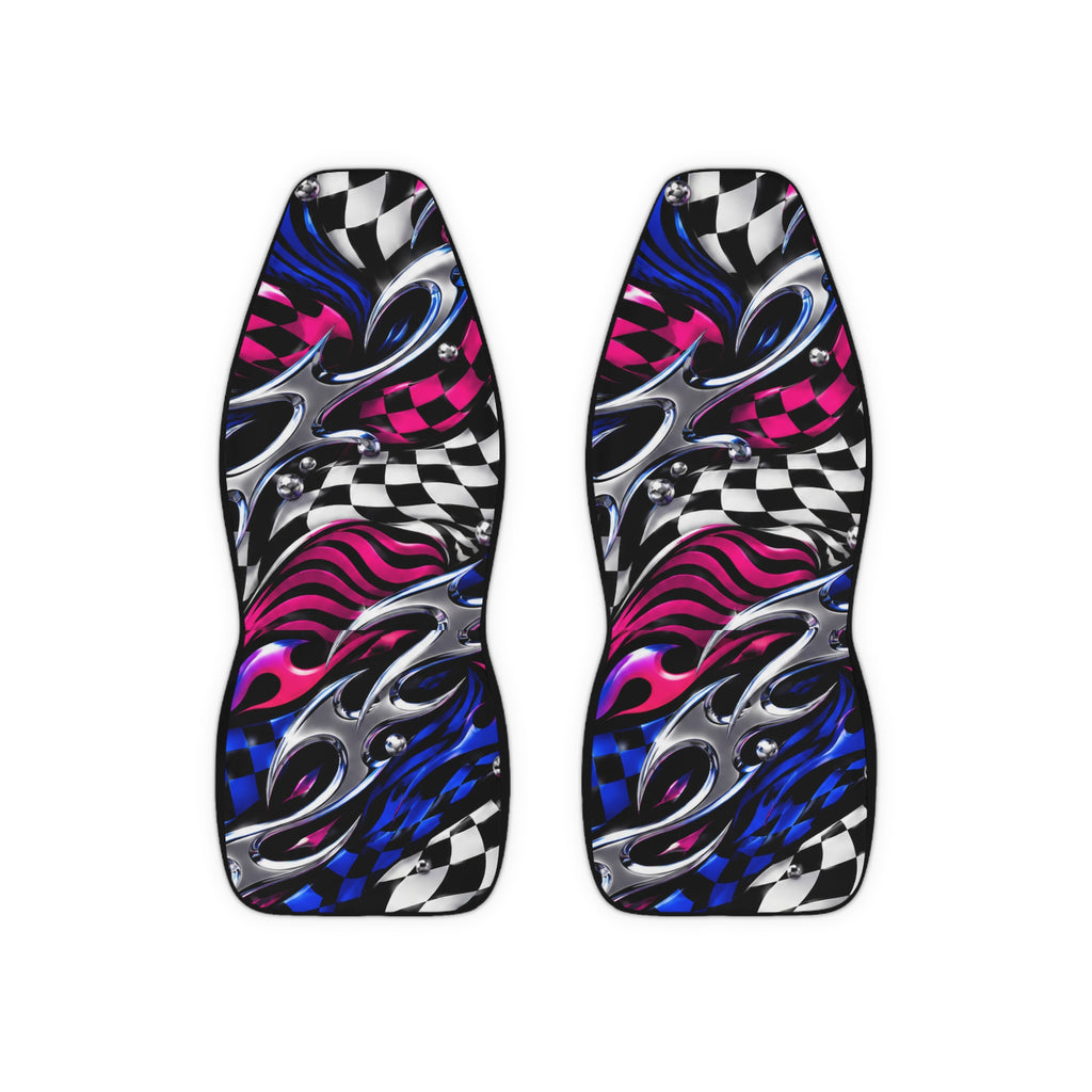 Racing Vibes Polyester Car Seat Covers – Checkered Flame Graphic
