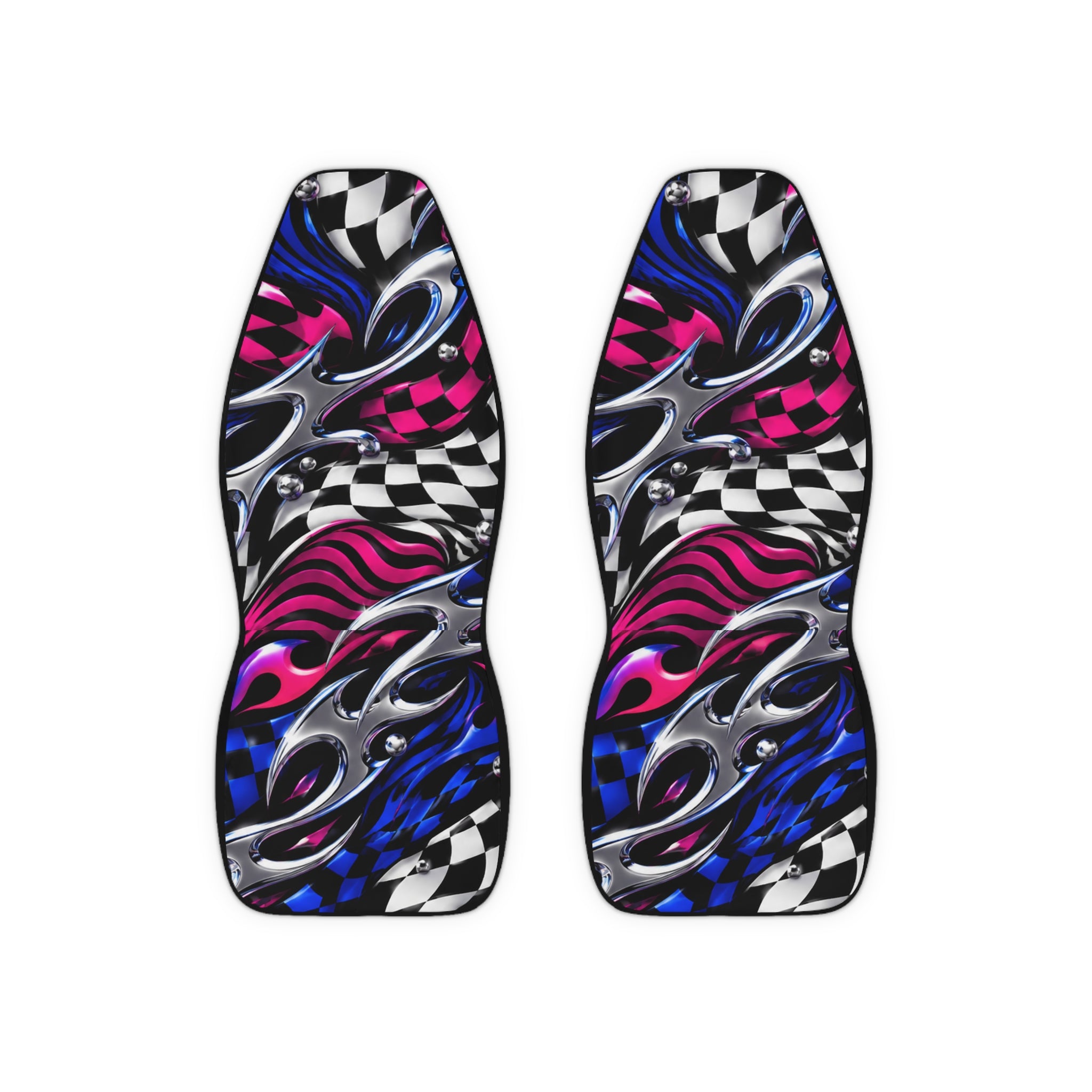 Racing Vibes Polyester Car Seat Covers – Checkered Flame Graphic