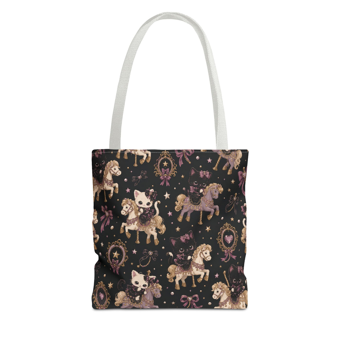 Cute Kitty Carousel Tote Bag Black