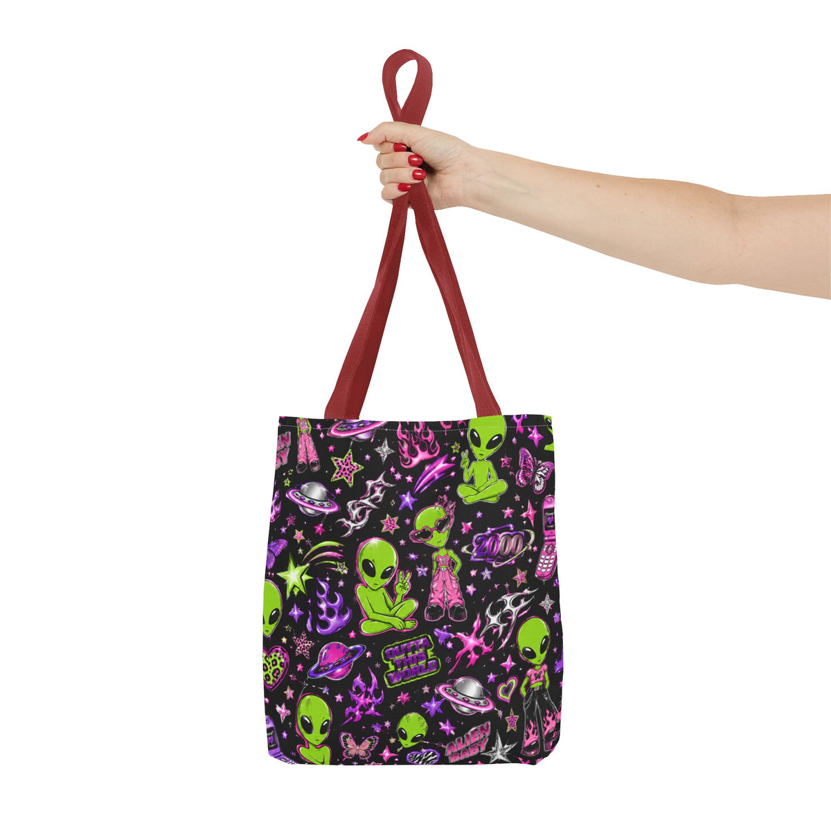 Y2K Alien Crush Tote Bag Black