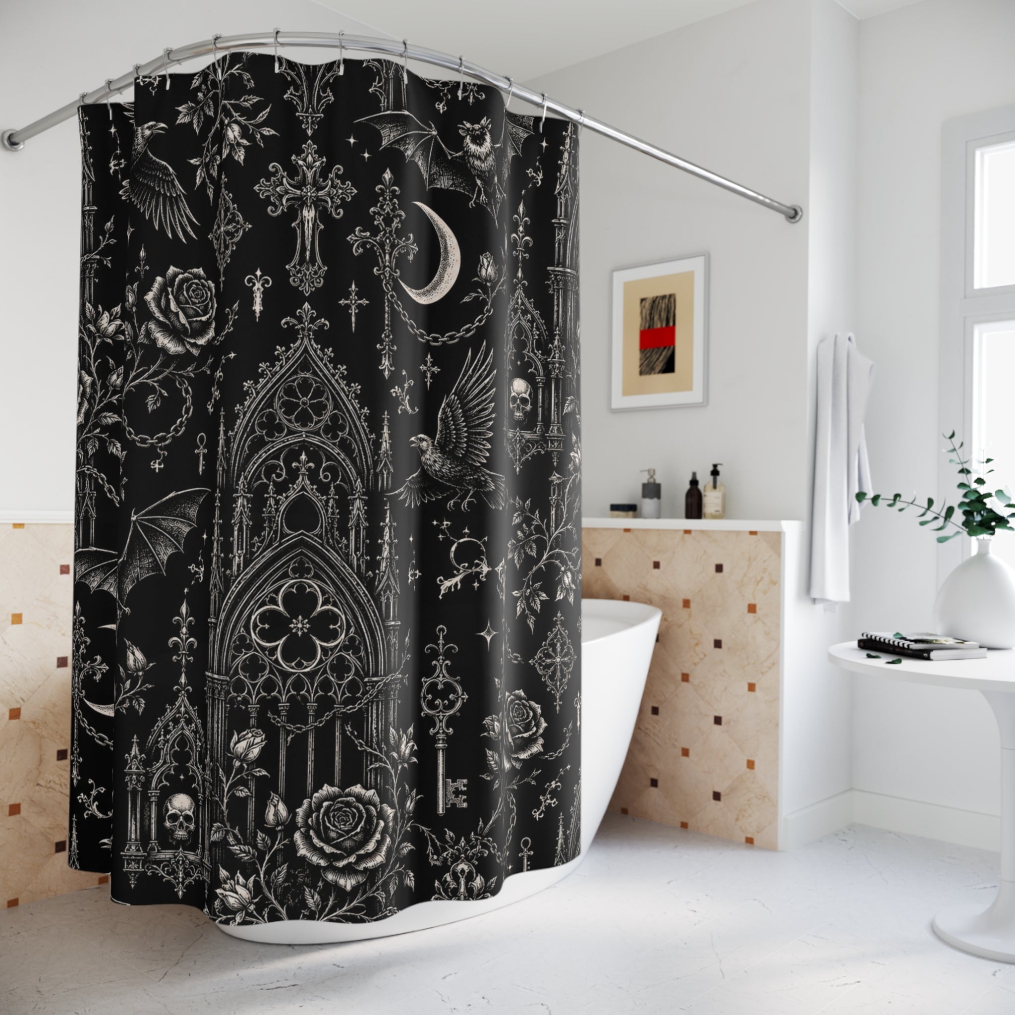 Gothic Revival Shower Curtain Black