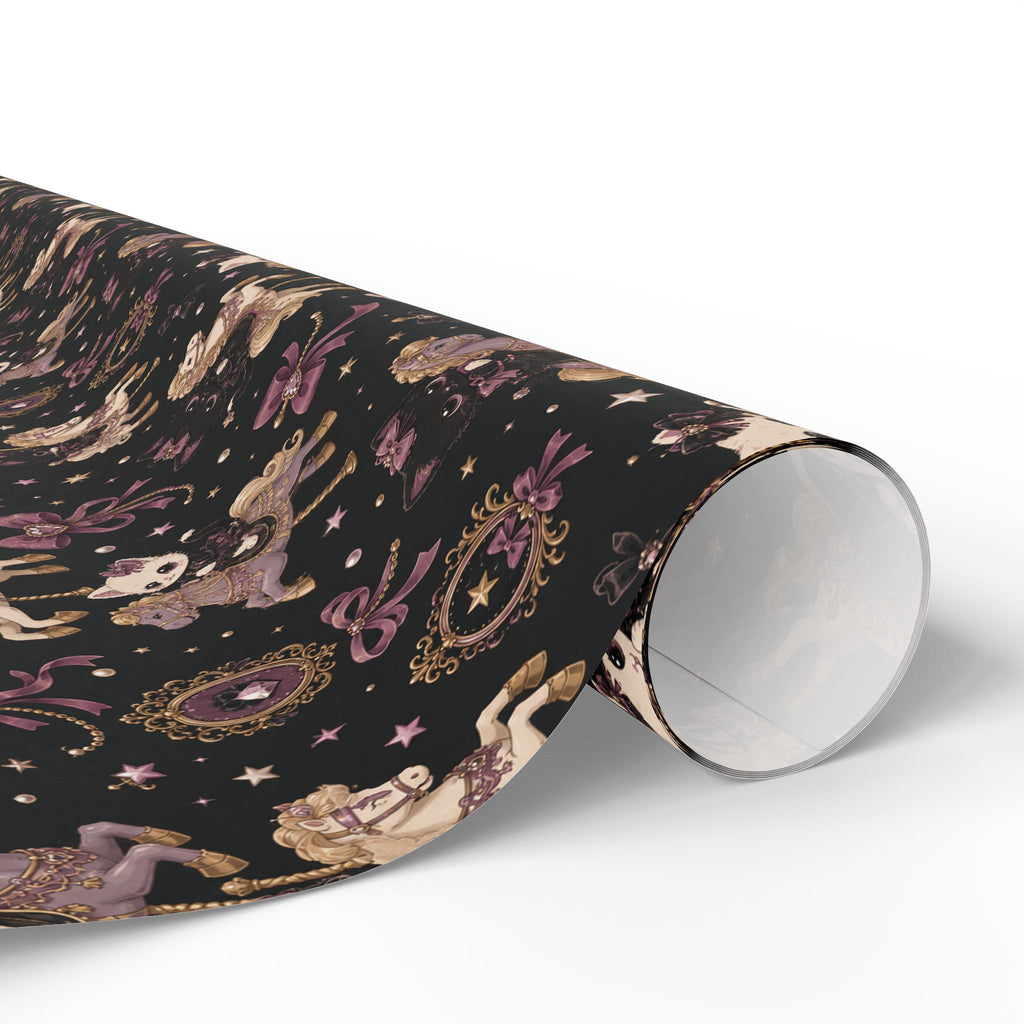 Wrapping Paper — Vintage Magical Bunny & Stars Pattern (Dark Floral Gift Wrap)