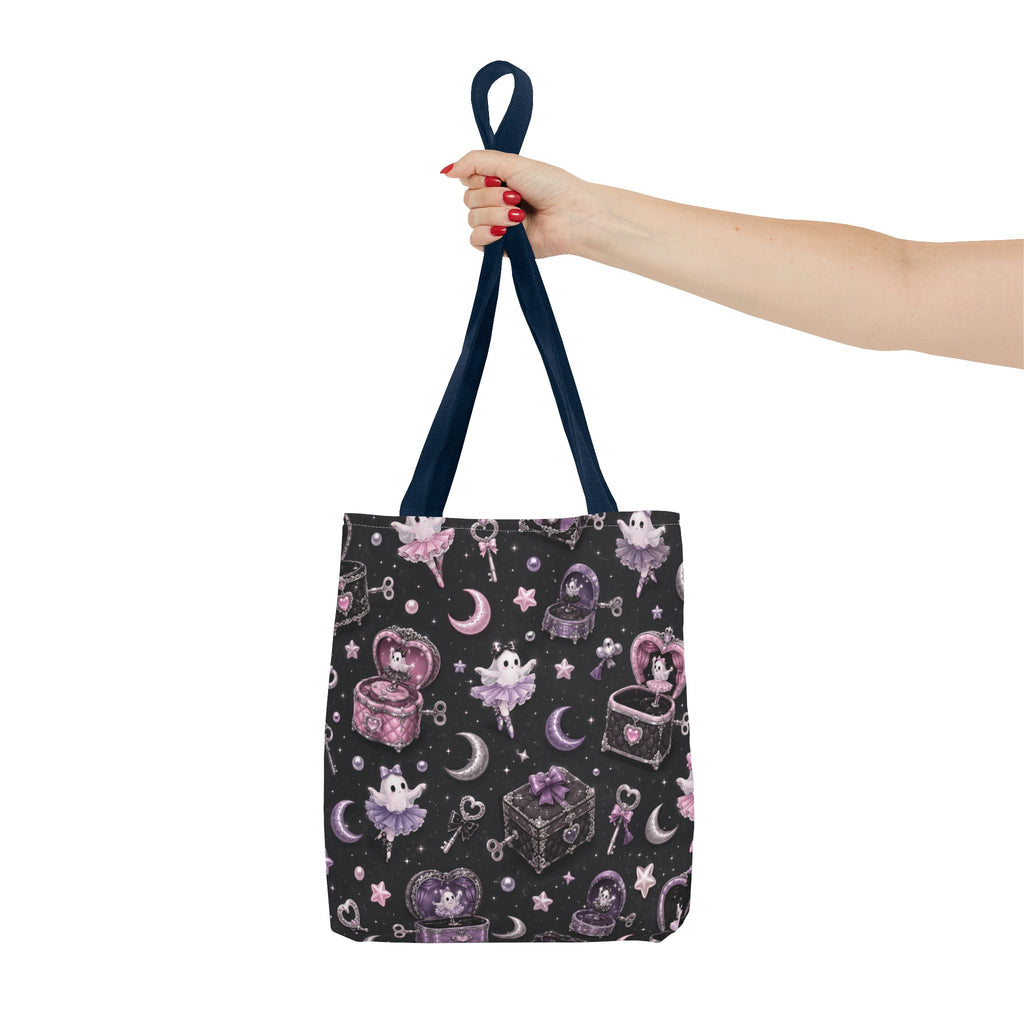 Mystical Kawaii Tote Bag – Cute Ghosts, Moon & Treasures All-Over Print