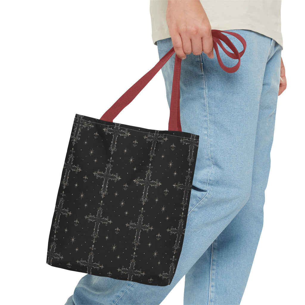 Gothic Cross Pattern Tote Bag – Black All-Over Print Shoulder Tote
