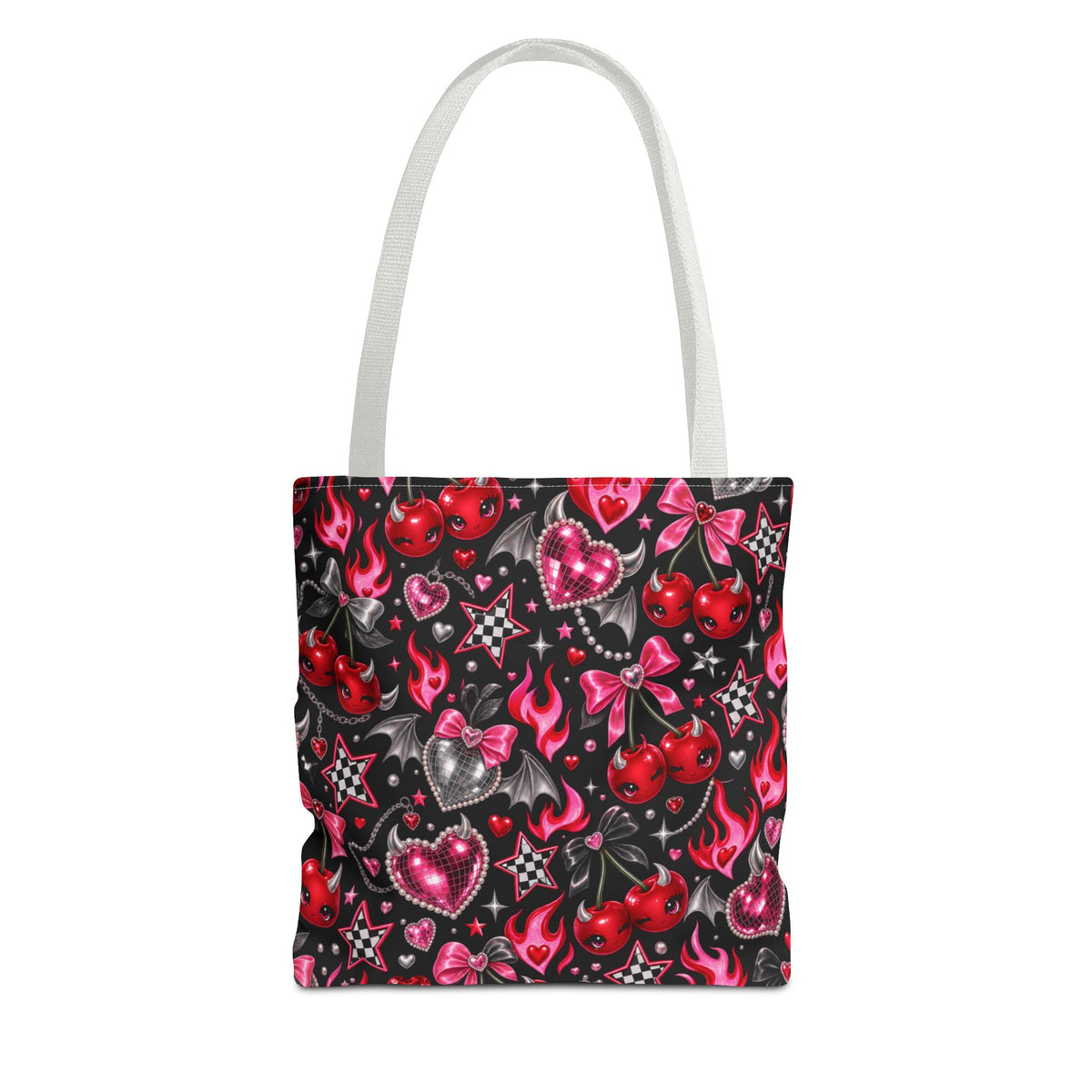 Y2K Kawaii Flaming Hearts & Cherries Tote Bag