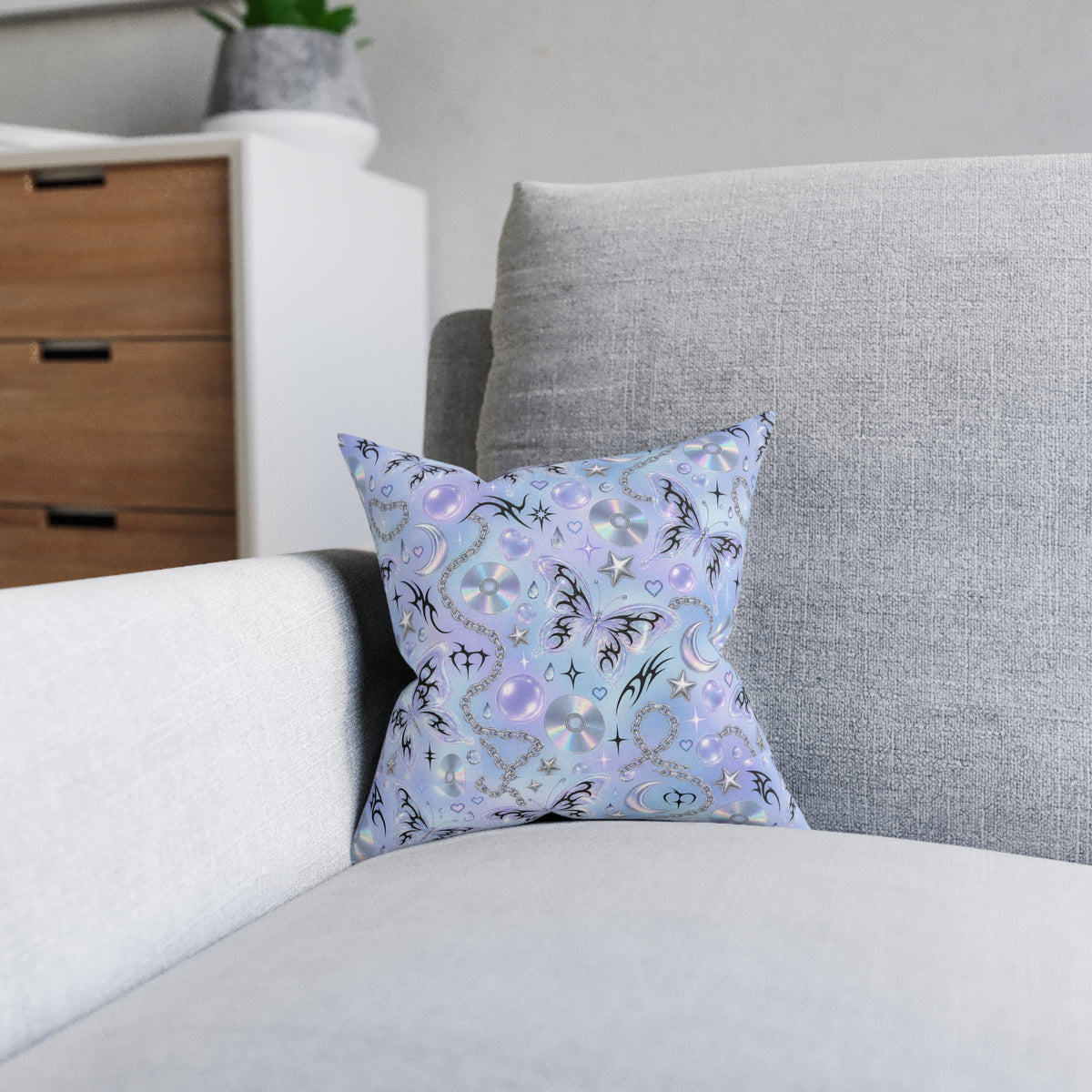 Digital Butterfly Square Pillow Light Blue