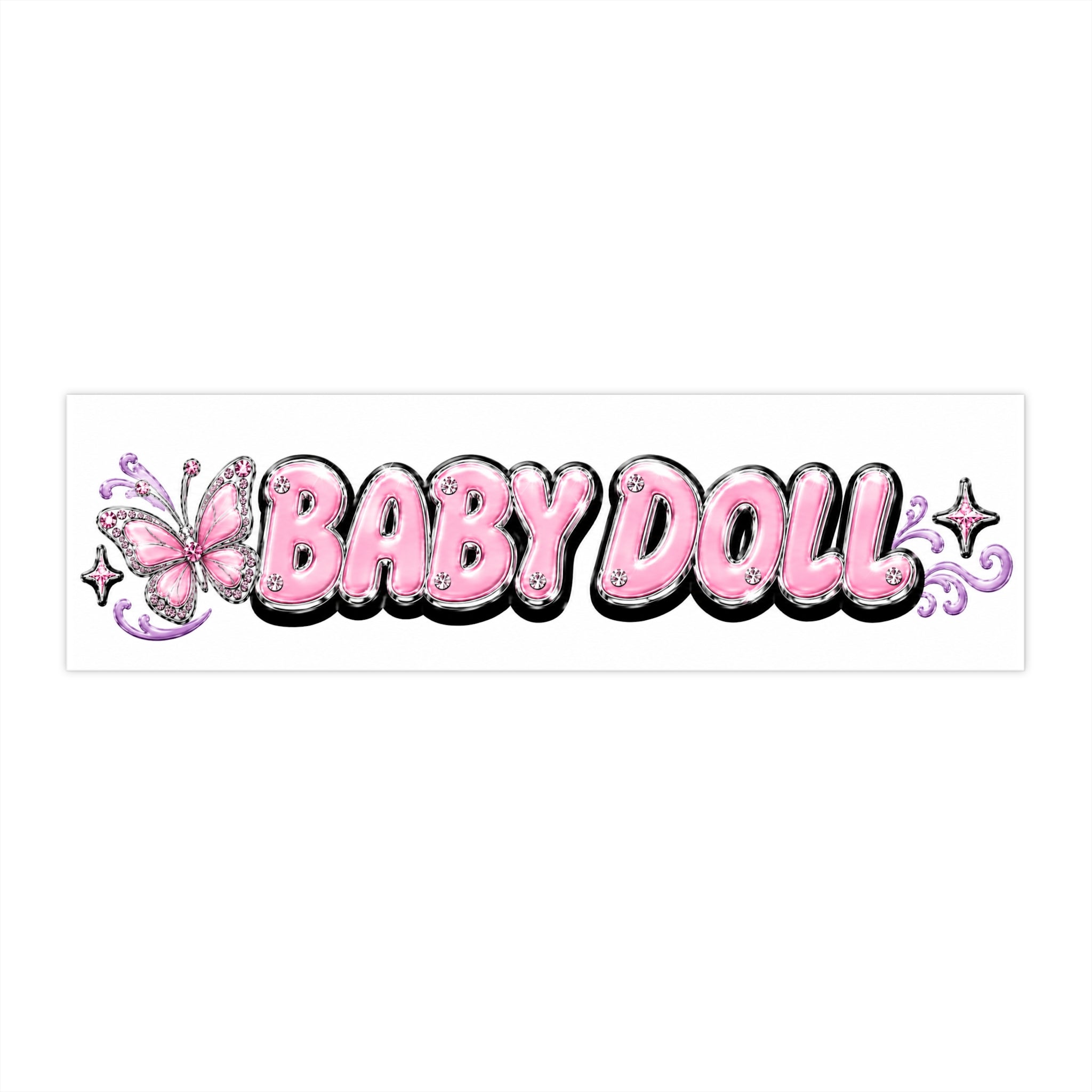 Baby Doll Bumper Sticker — Pink Glitter Butterfly Car Decal