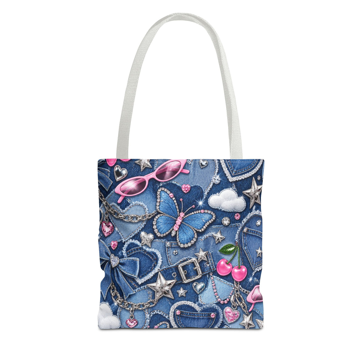 Y2K Denim Love Tote Bag Blue