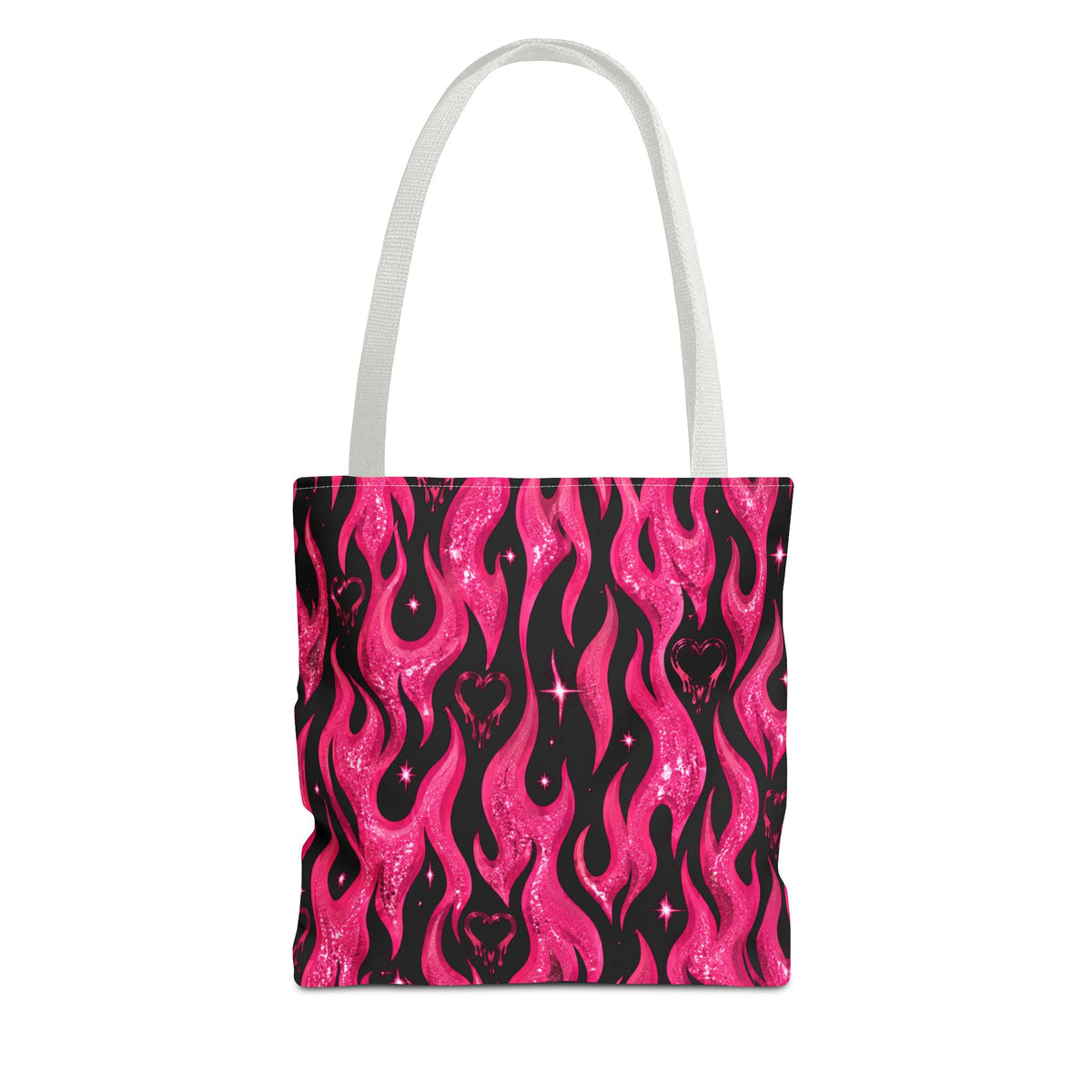 Pink Flame Heart Tote Bag Black/Pink