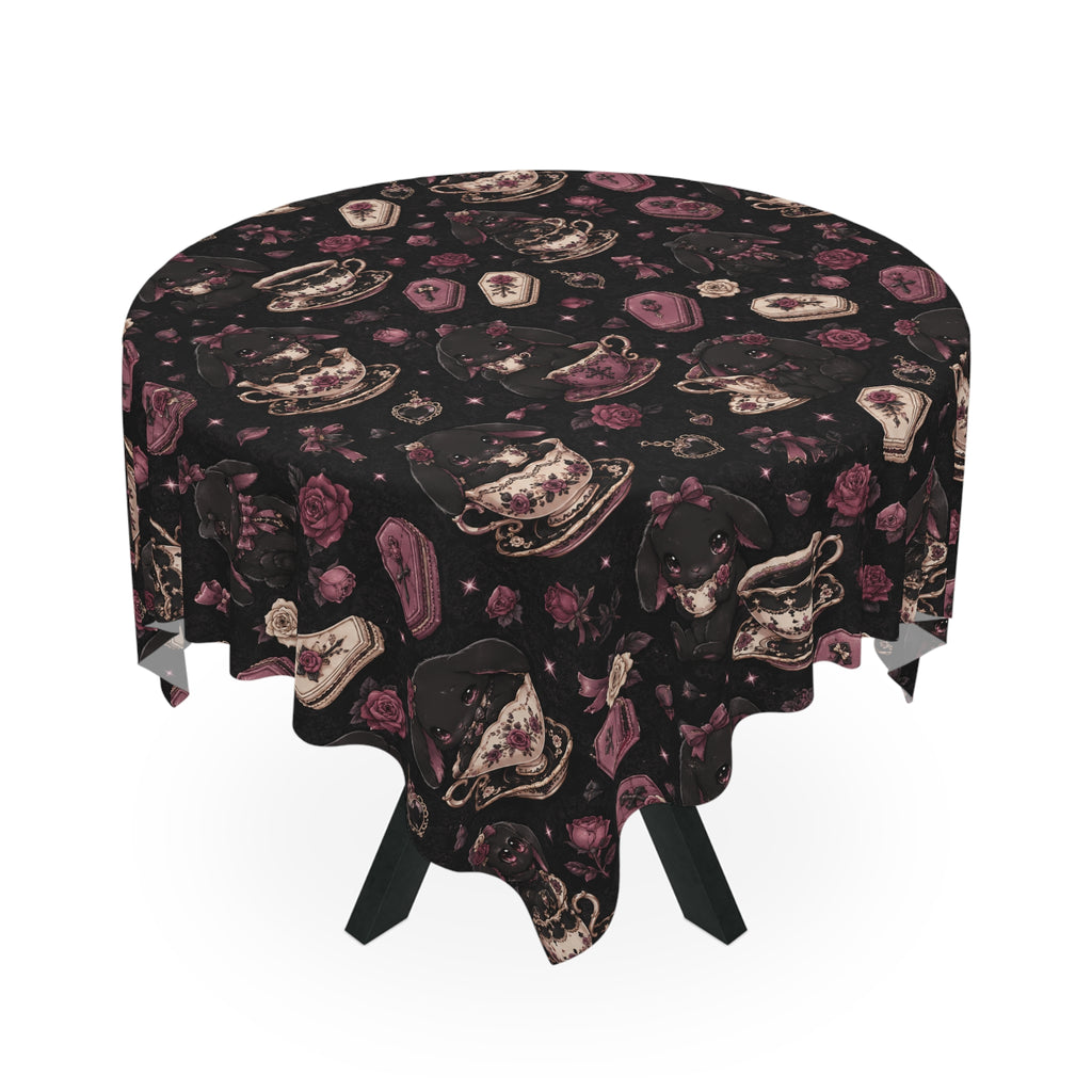 Dark Bunny Tea Time Tablecloth Black