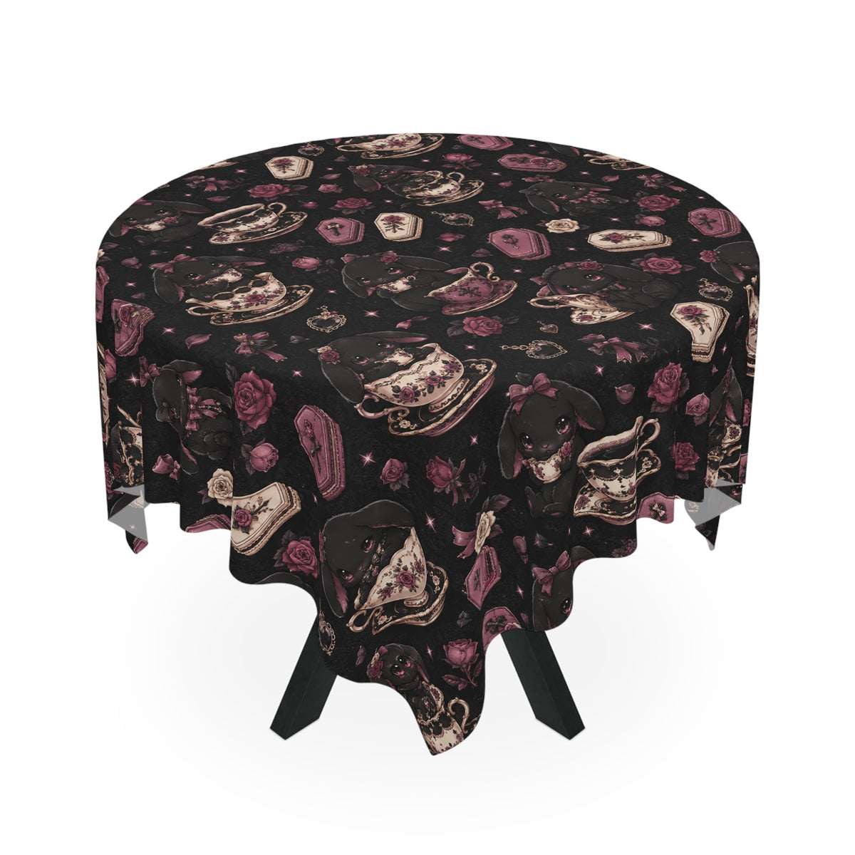 Dark Bunny Tea Time Tablecloth Black