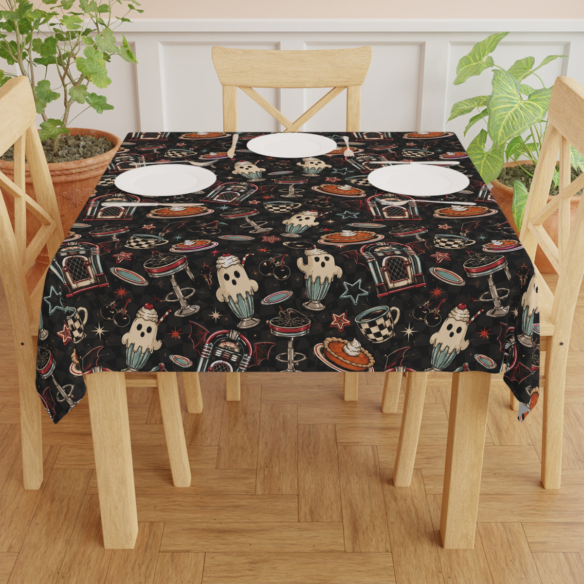 Ghostly's Retro Diner Tablecloth Black