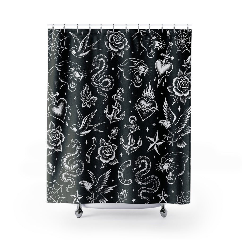 Traditional Tattoo Shower Curtain Black & White