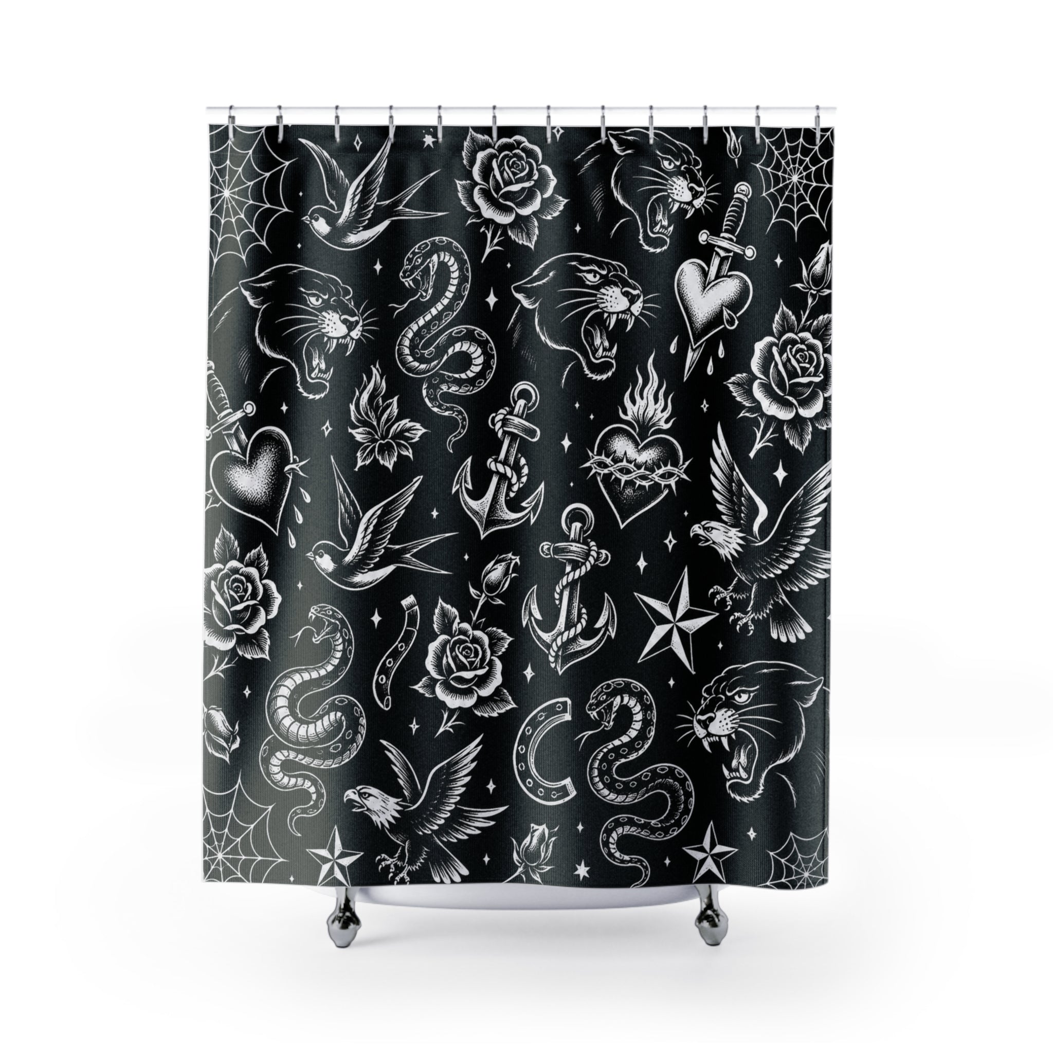 Traditional Tattoo Shower Curtain Black & White