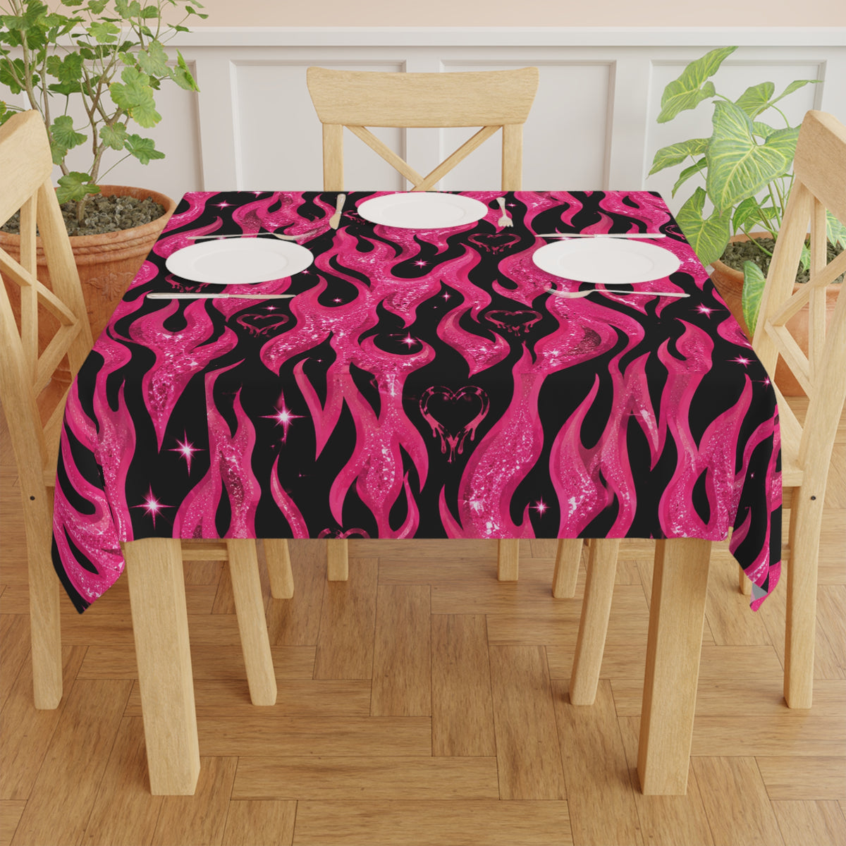 Y2K Hot Flames Tablecloth Black/Pink