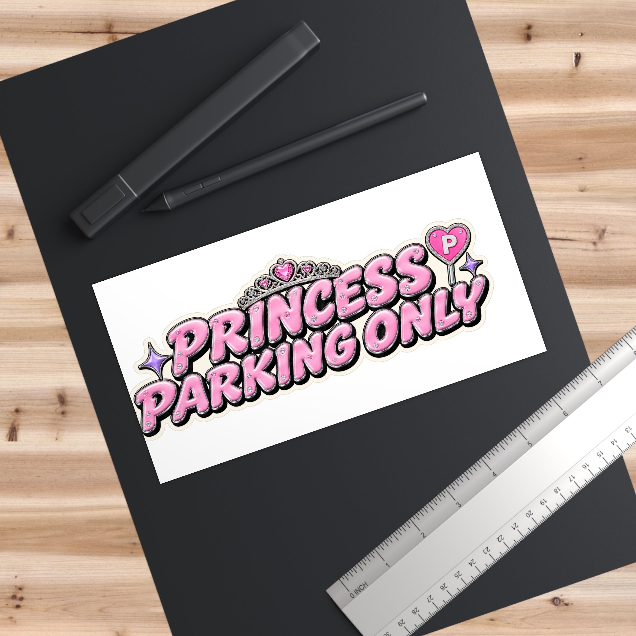 Princess Parking Only Bumper Sticker – Cute Pink Tiara Car Decal