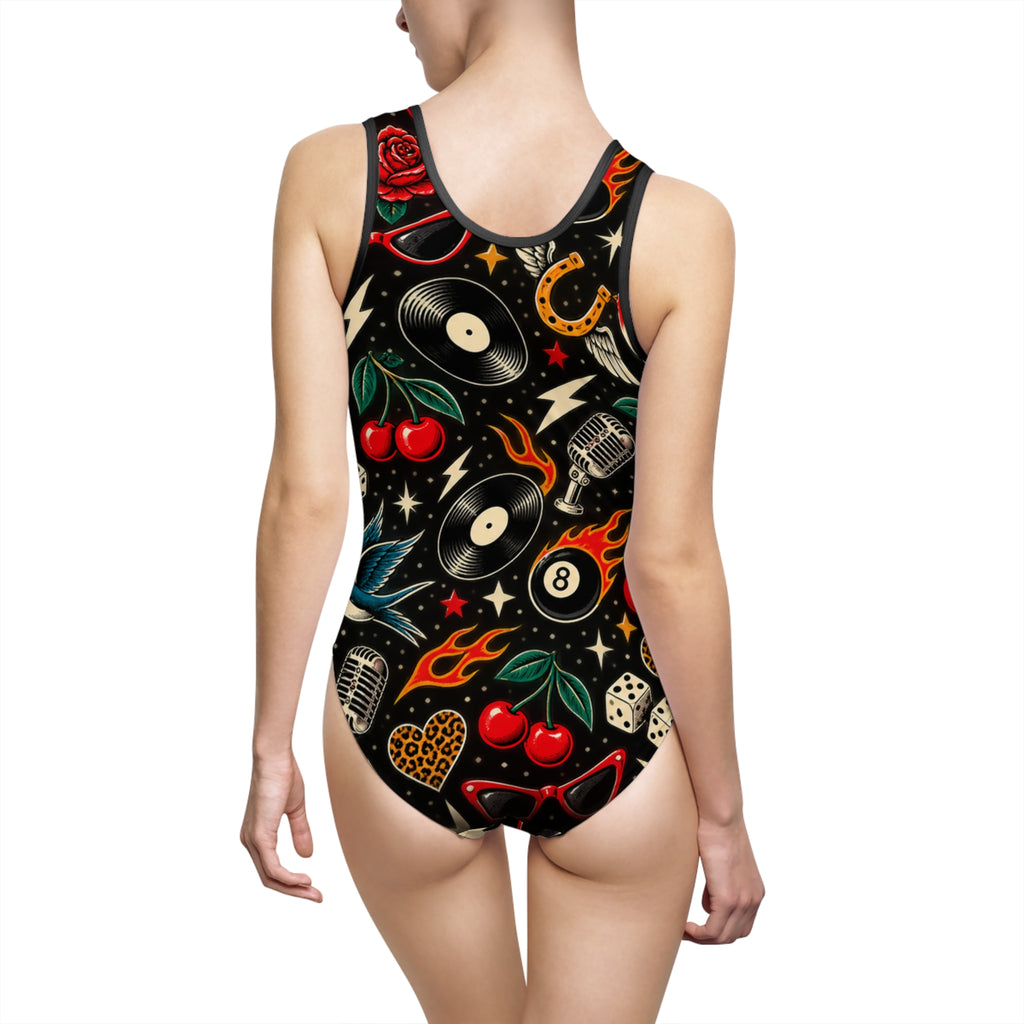 Retro Rockabilly Tattoo One-Piece Swimsuit