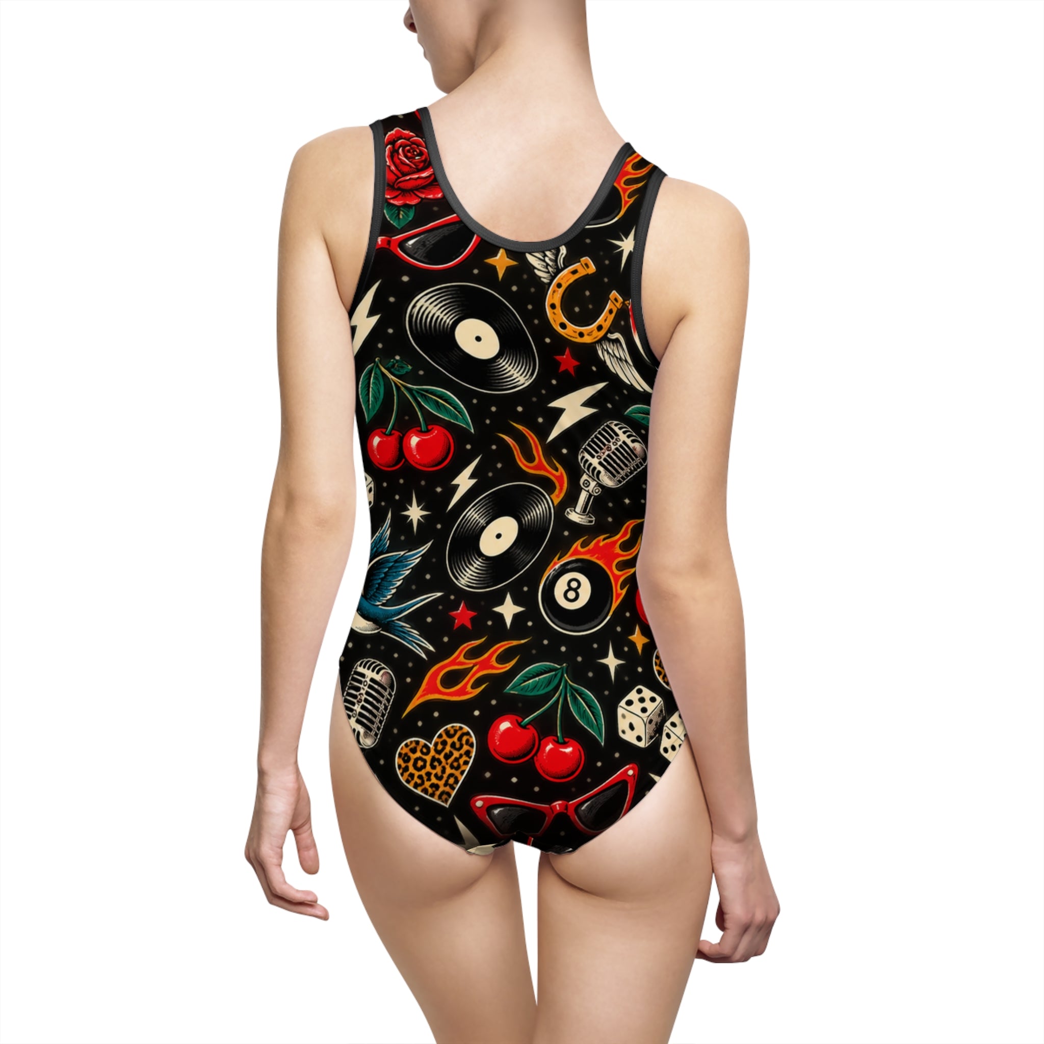 Retro Rockabilly Tattoo One-Piece Swimsuit