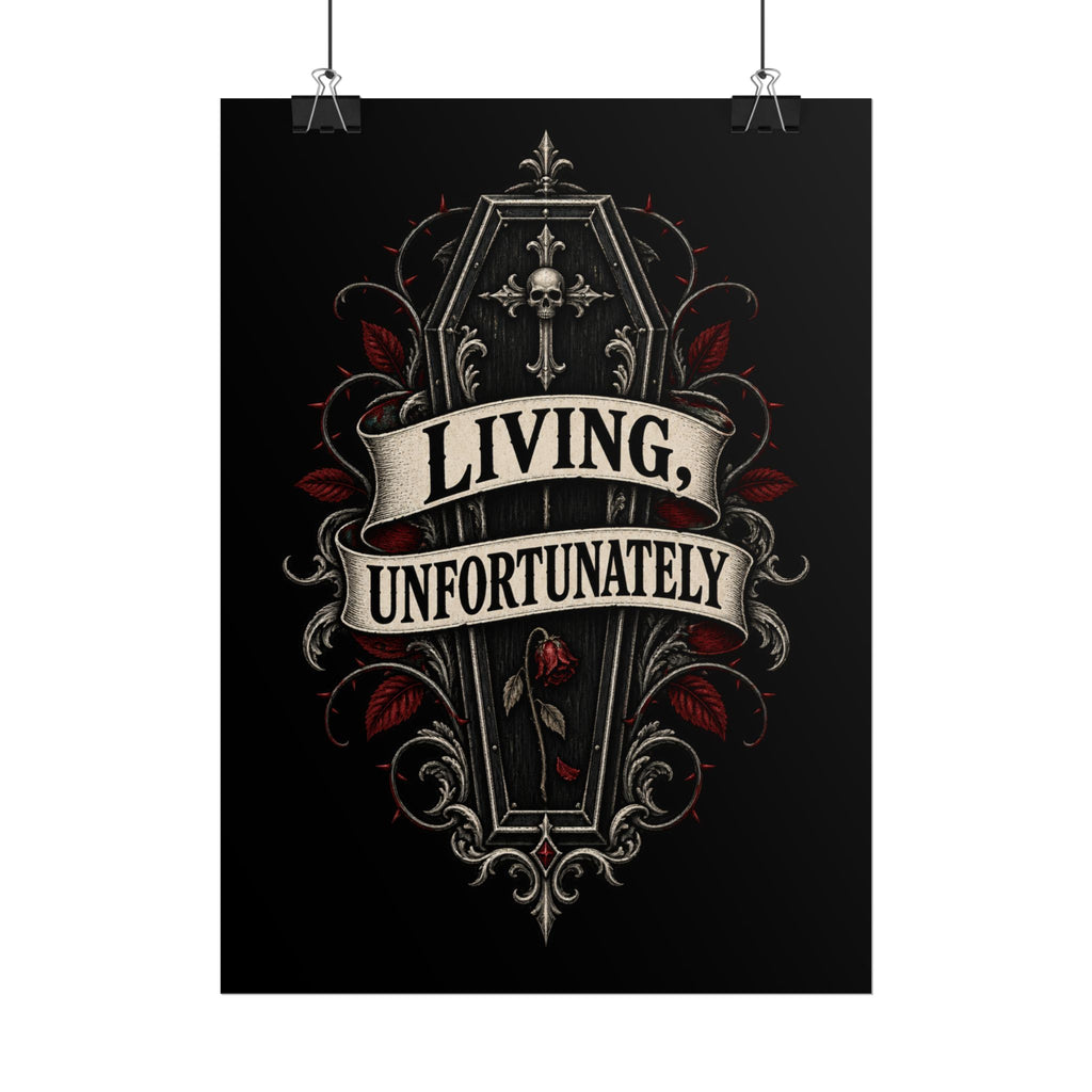 Rolled Poster — "Living, Unfortunately" Gothic Coffin Art Print