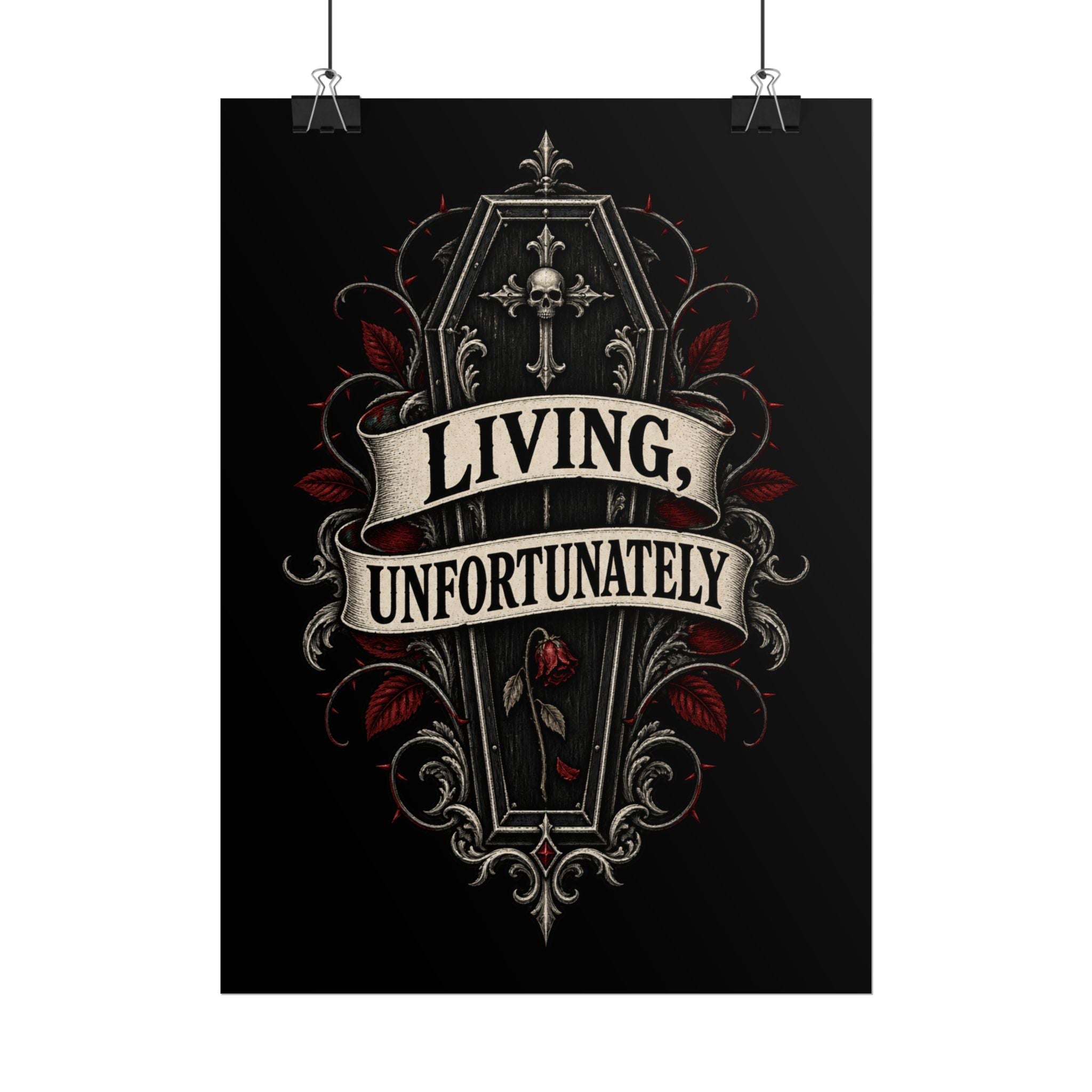 Rolled Poster — "Living, Unfortunately" Gothic Coffin Art Print