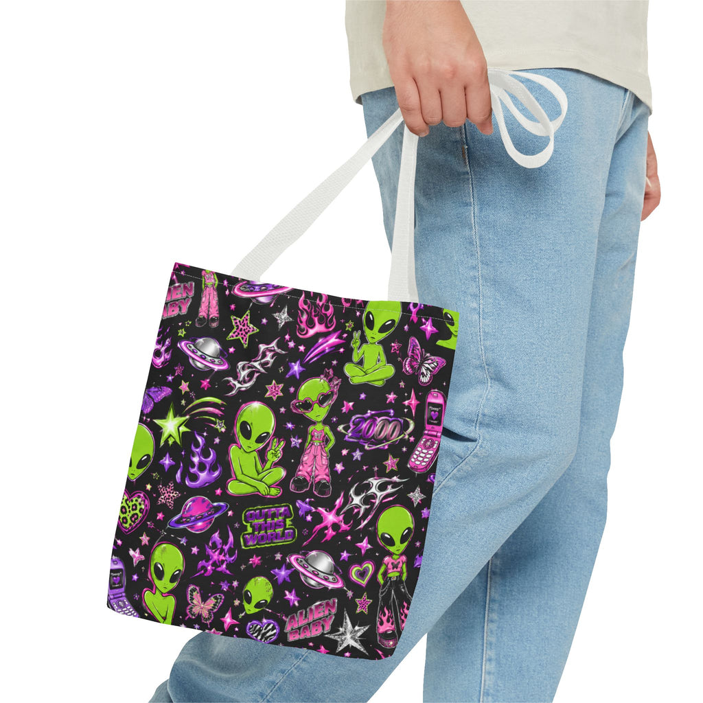 Y2K Alien Crush Tote Bag Black
