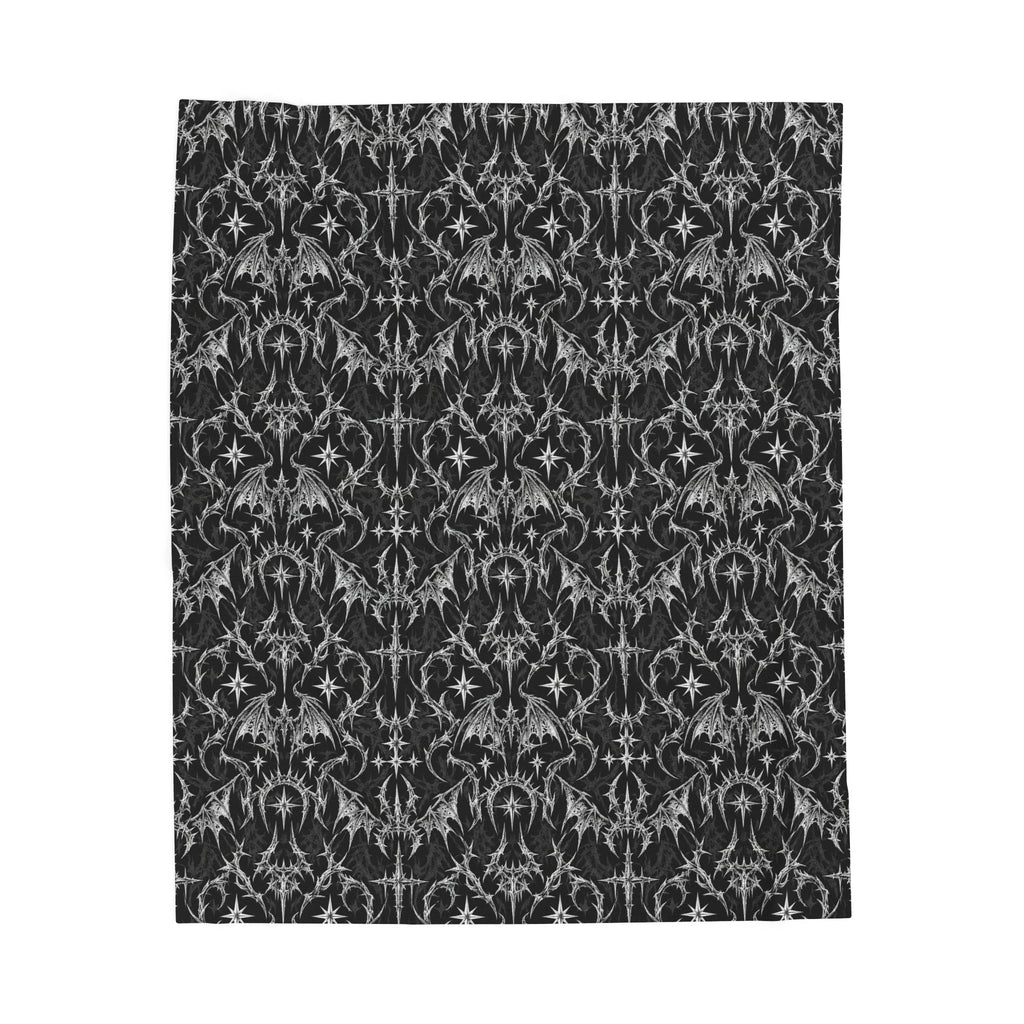 Goth Bat Velveteen Plush Blanket Black