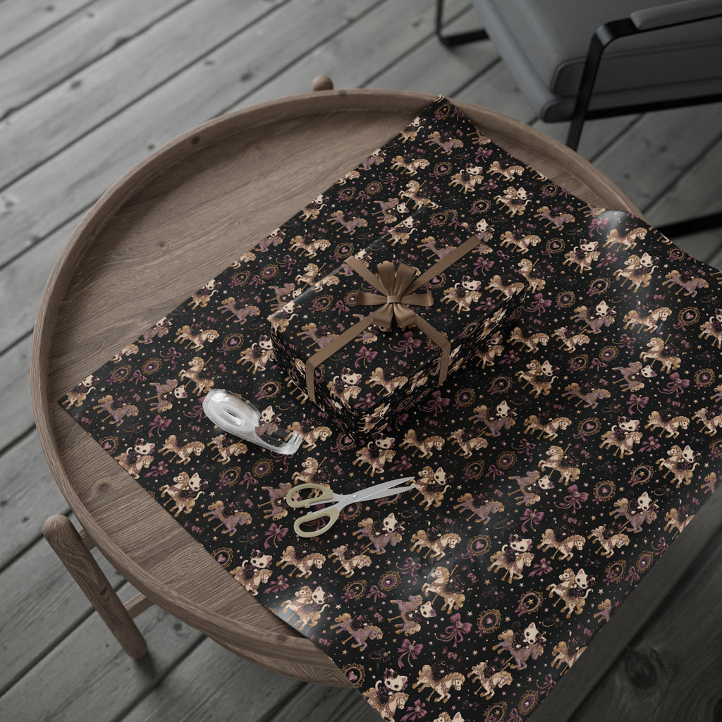 Wrapping Paper — Vintage Magical Bunny & Stars Pattern (Dark Floral Gift Wrap)