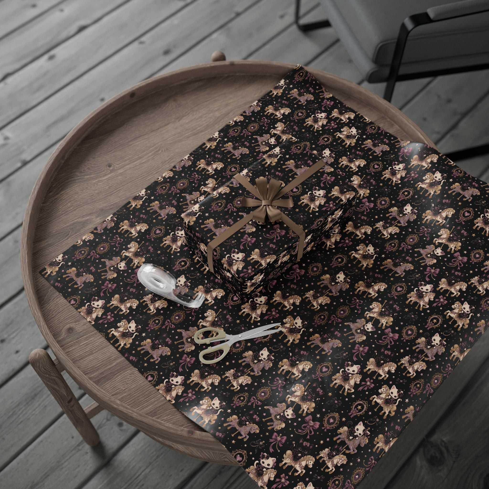 Wrapping Paper — Vintage Magical Bunny & Stars Pattern (Dark Floral Gift Wrap)