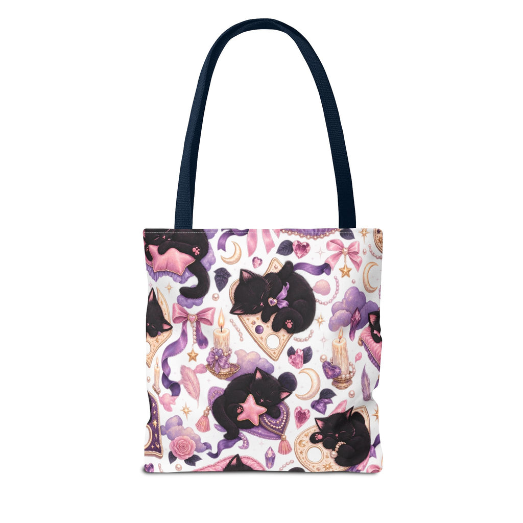 Magical Black Cat Pattern Tote Bag – Cute Witchy Moon & Stars All-Over Print