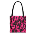Pink Flame Heart Tote Bag — All-Over Print Gothic Flame Pattern