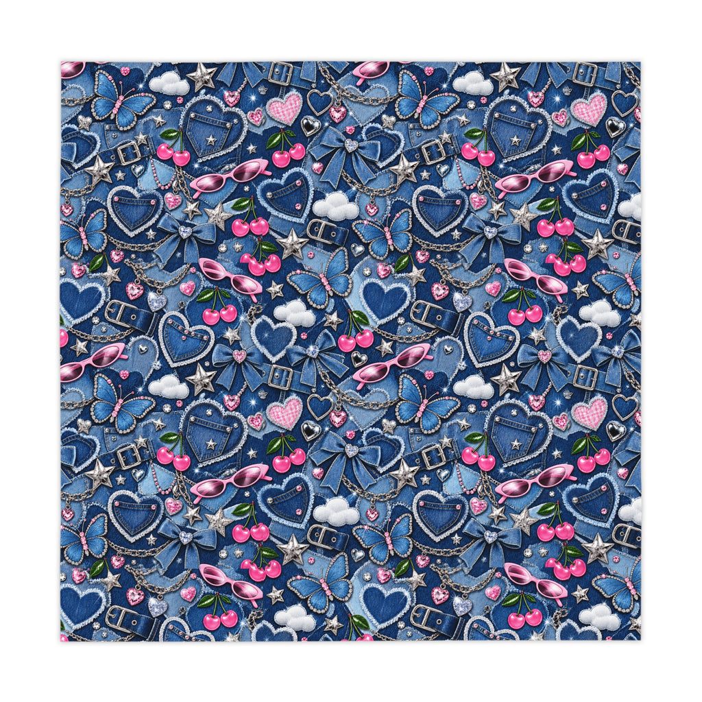 Y2K Denim Love Tablecloth Blue