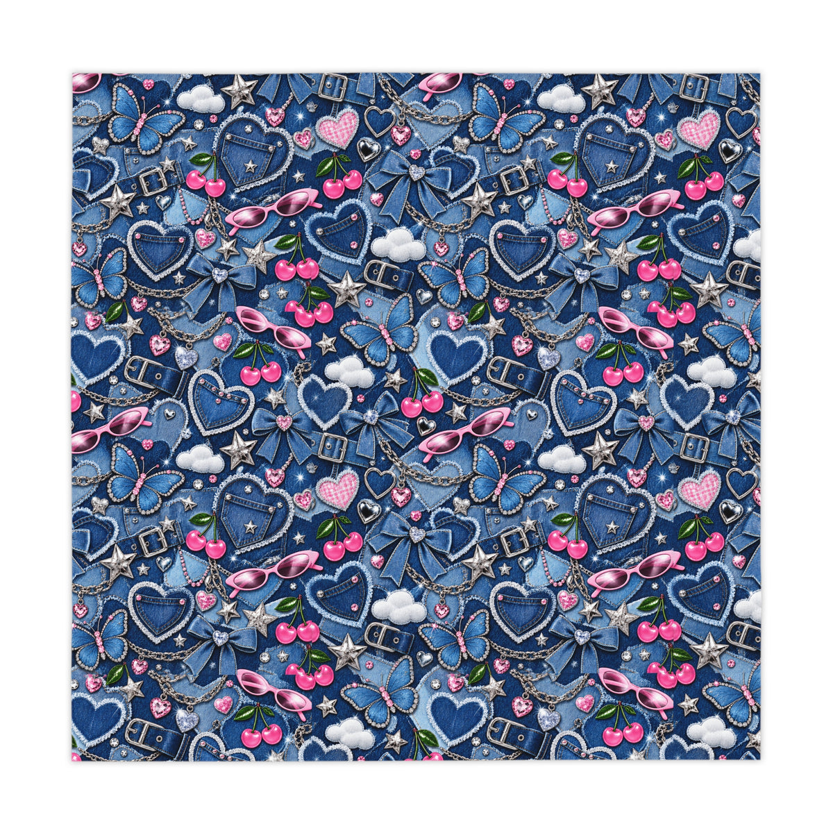 Y2K Denim Love Tablecloth Blue
