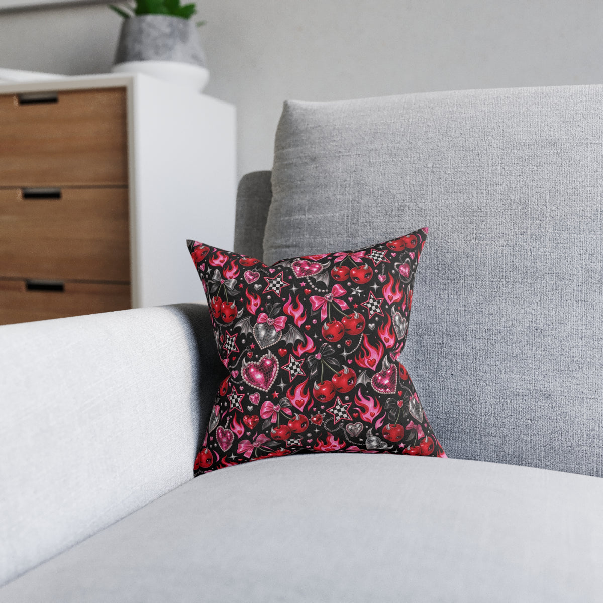 Cute Hearts & Cherries Square Pillow