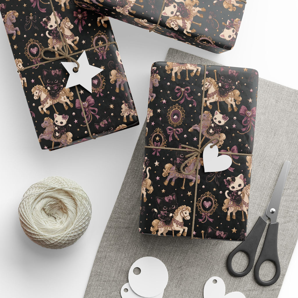 Wrapping Paper — Vintage Magical Bunny & Stars Pattern (Dark Floral Gift Wrap)