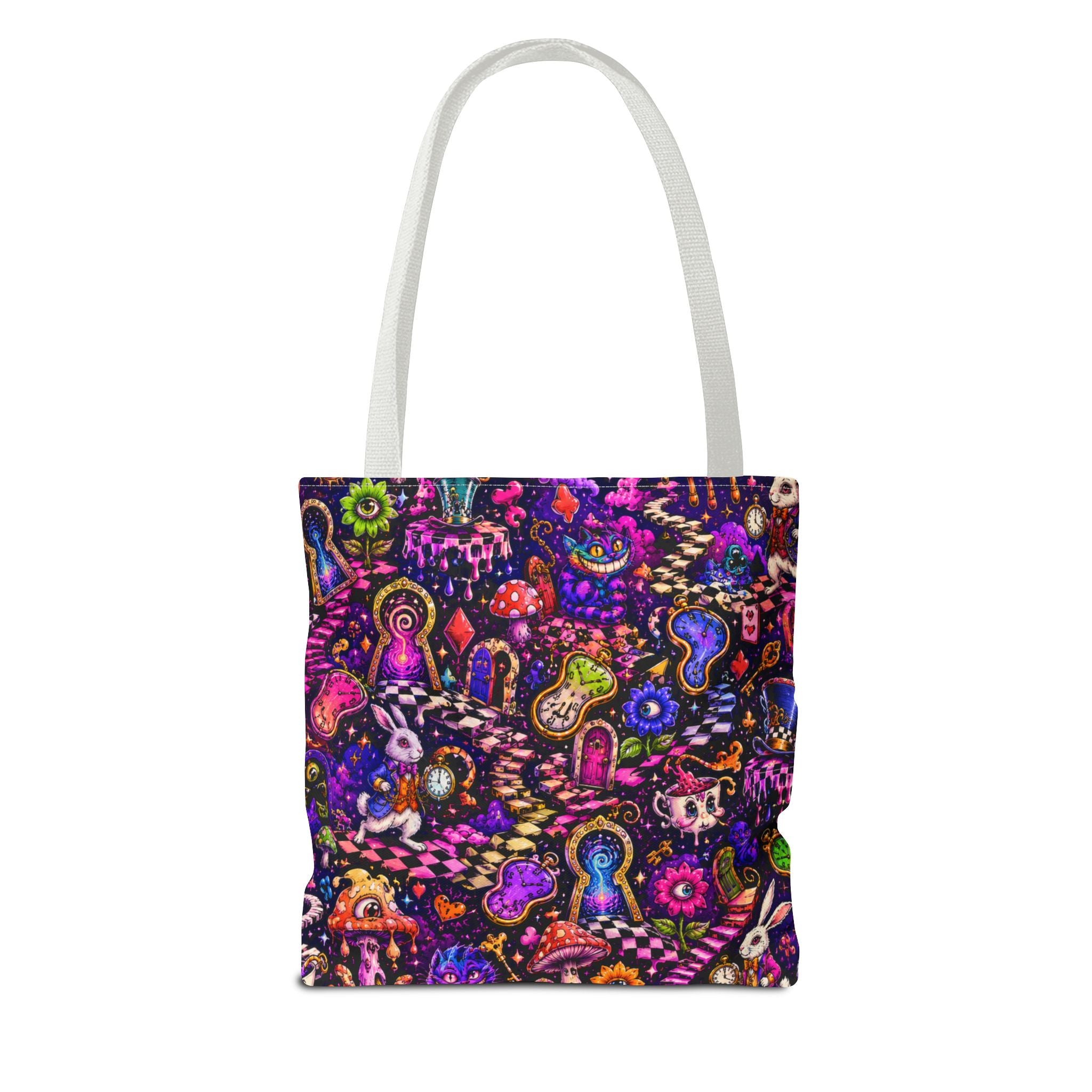 Psychedelic Mushroom Pattern Tote Bag — Colorful Trippy All-Over Print Tote