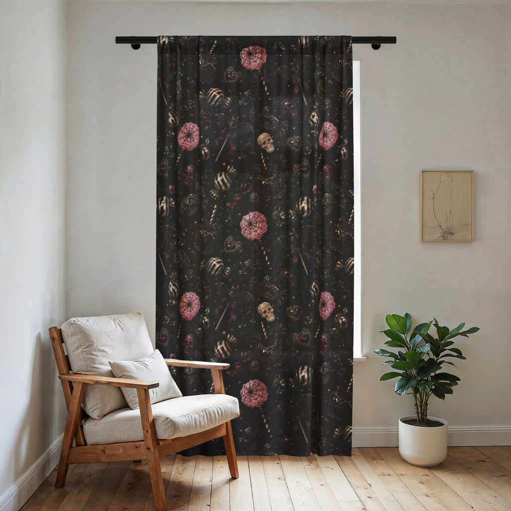 Goth Candy Sheer Window Curtain Black