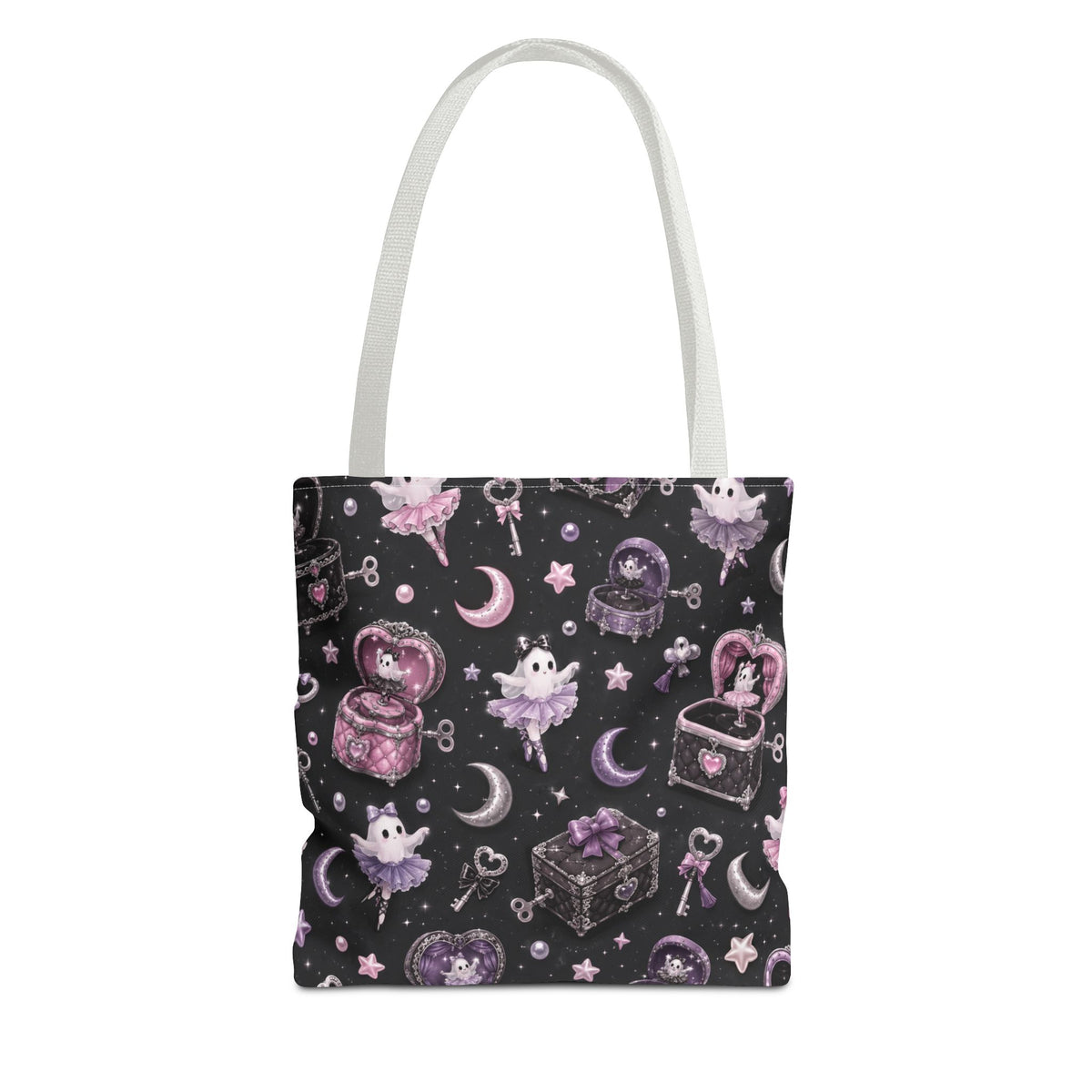 Mystical Kawaii Tote Bag – Cute Ghosts, Moon & Treasures