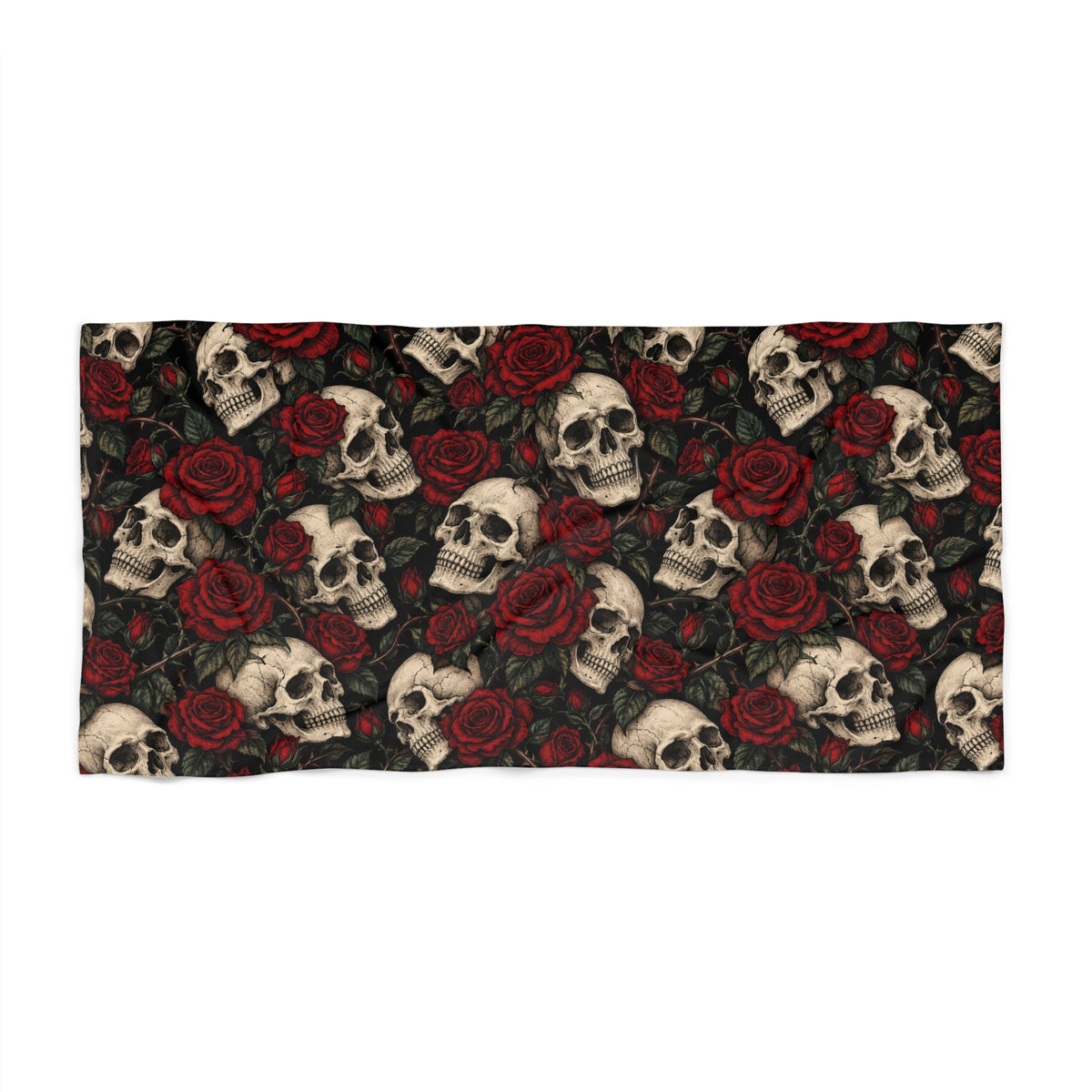 Skulls & Roses Beach Towel Black (2 Sizes)