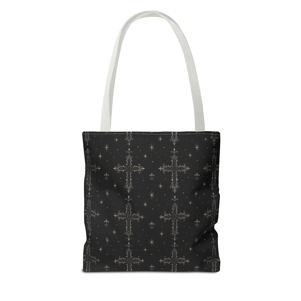 Gothic Cross Pattern Tote Bag – Black All-Over Print Shoulder Tote