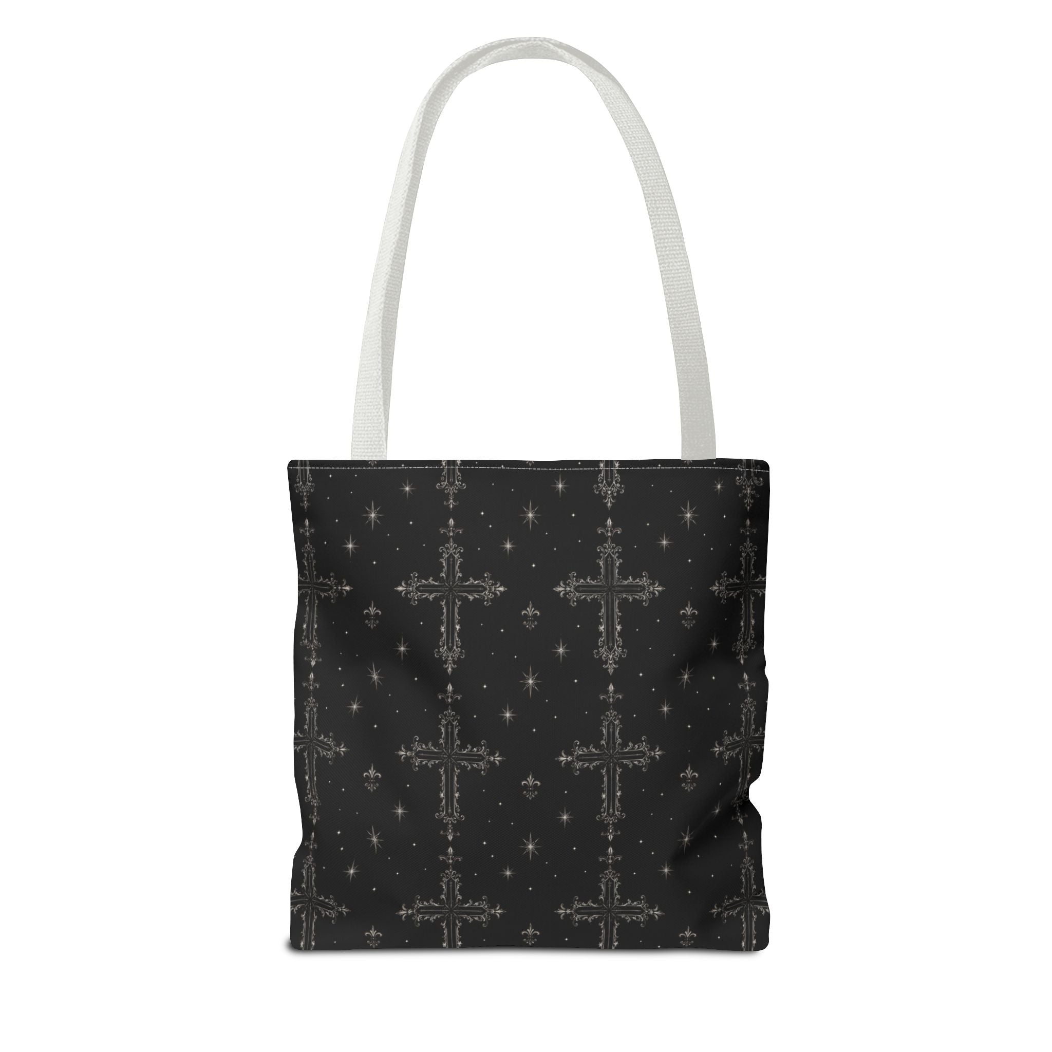 Gothic Cross Pattern Tote Bag – Black All-Over Print Shoulder Tote