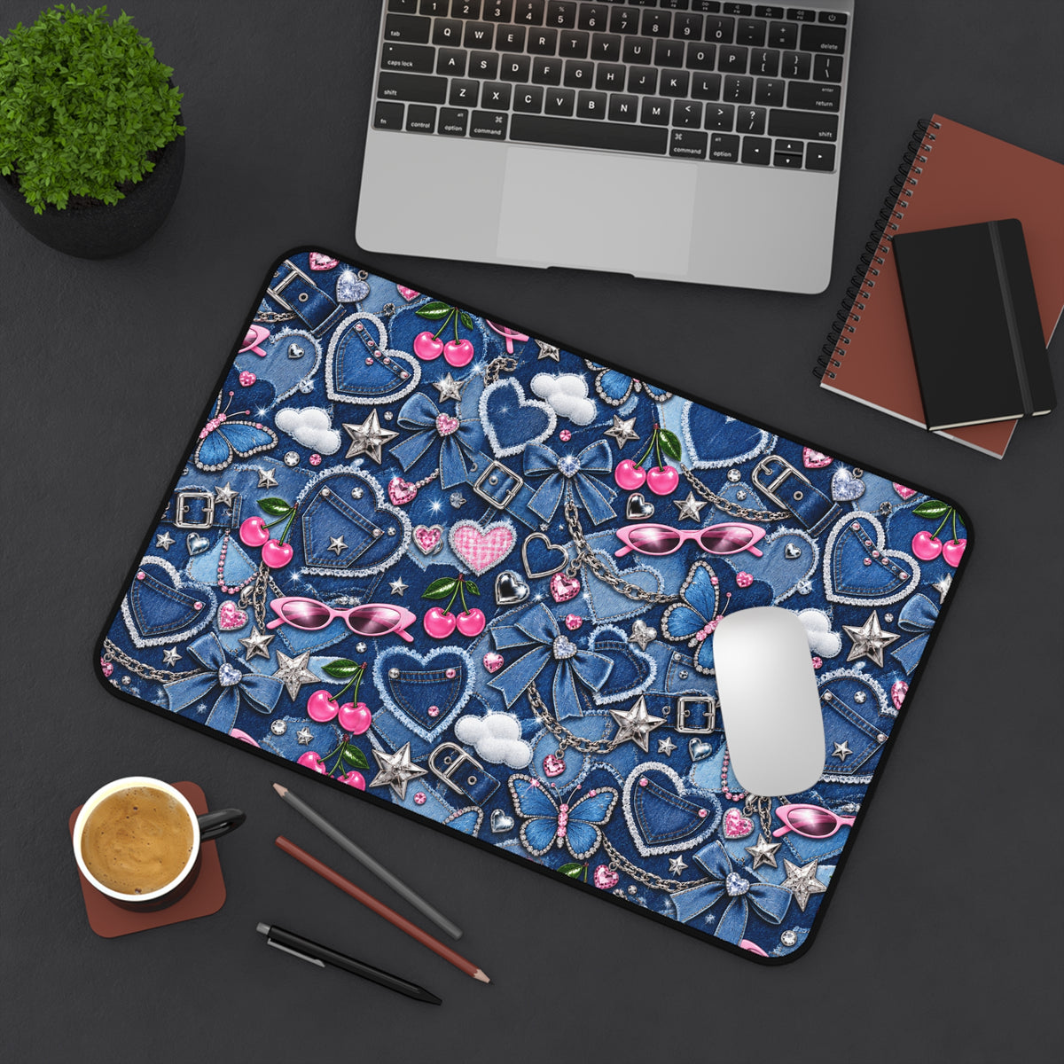 Y2k Denim Love Desk Mat
