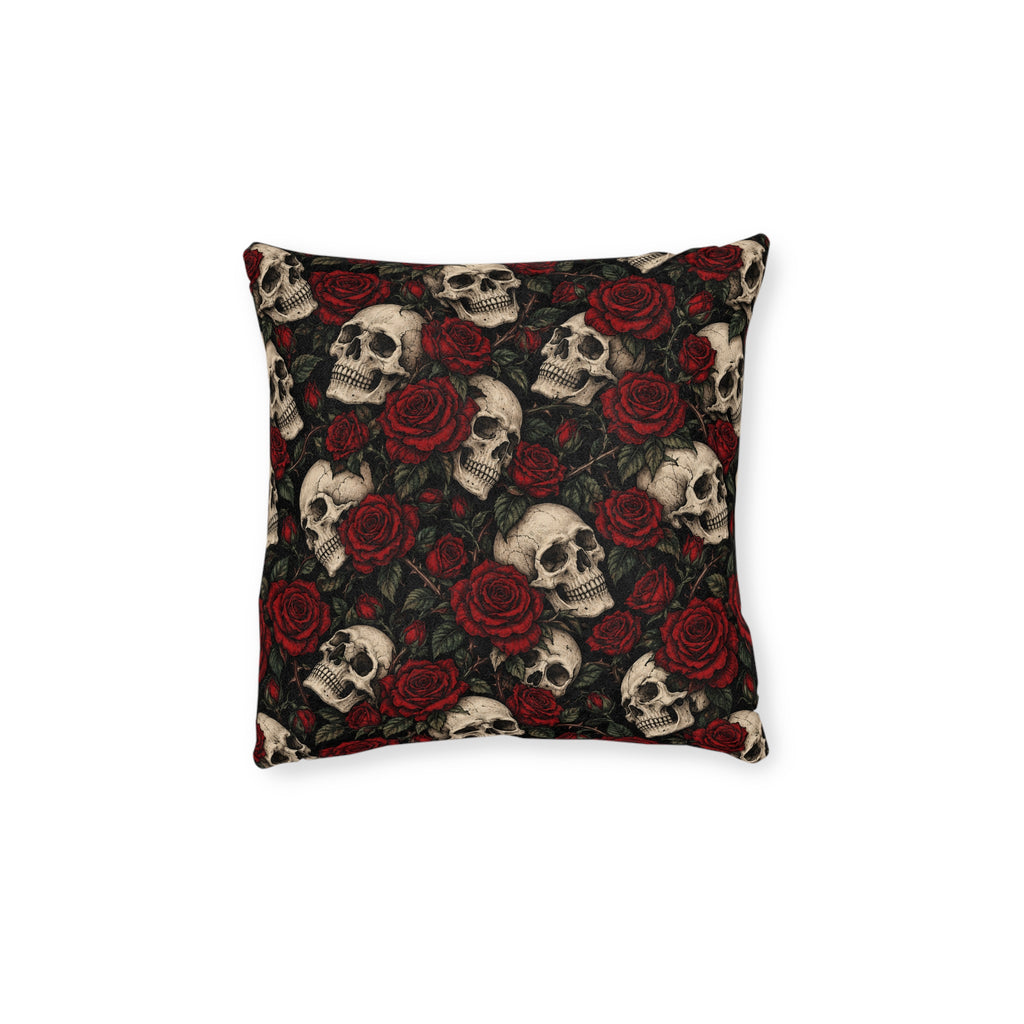 Skulls & Roses Square Pillow Black