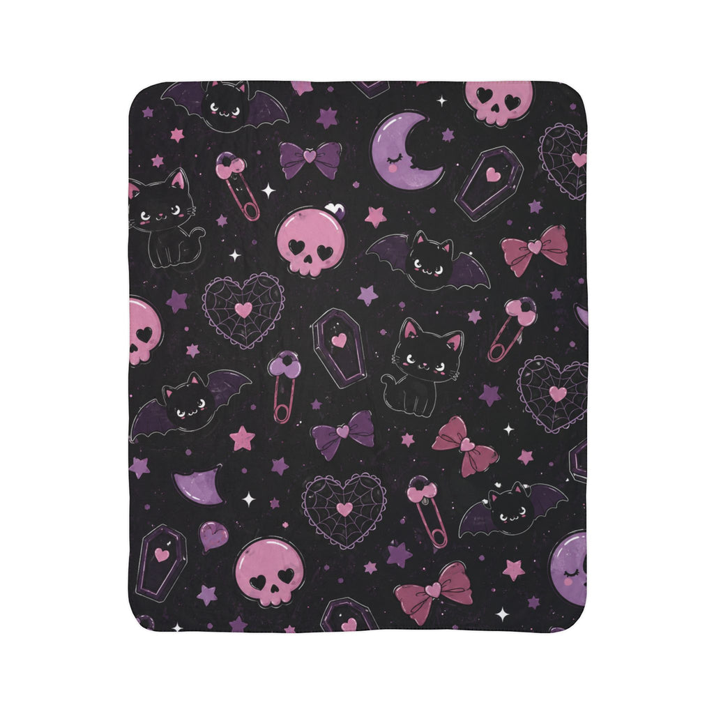 Goth Kitty Fleece Sherpa Blanket