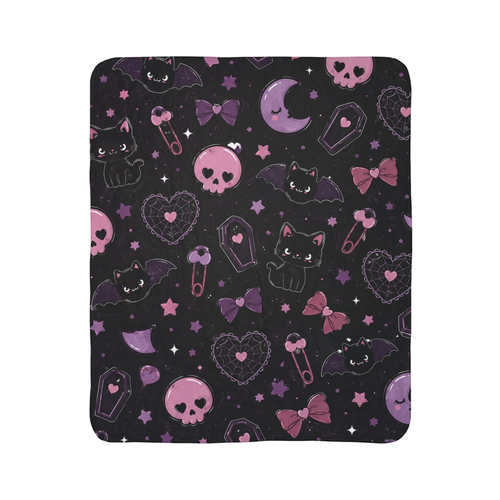 Goth Kitty Fleece Sherpa Blanket