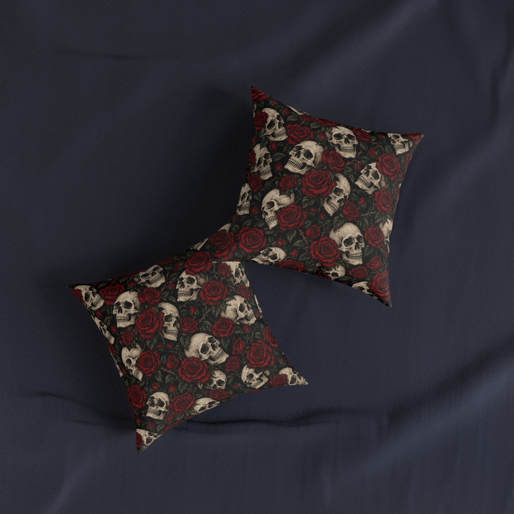 Skulls & Roses Square Pillow Black